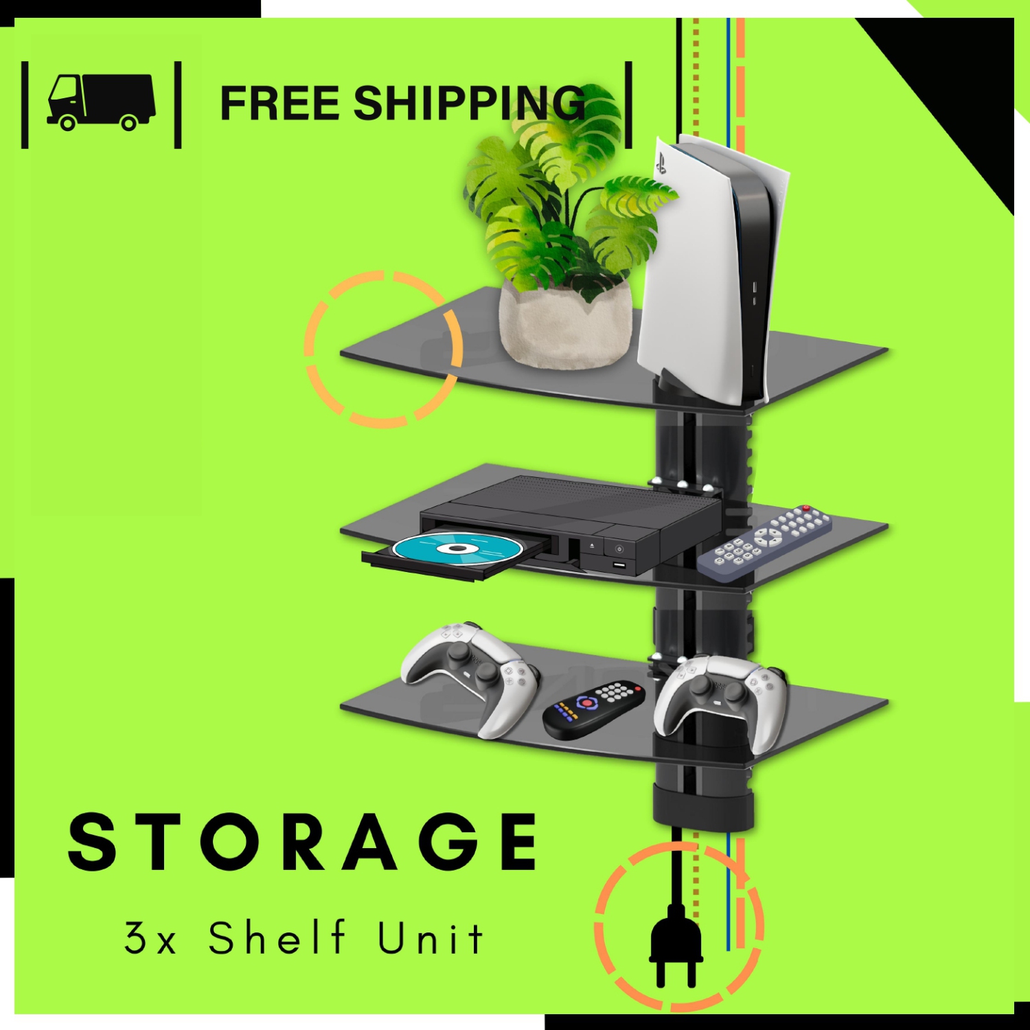 TEXONIC AV Component Wall Mount: Three-Tier Floating Shelf for Organized Storage