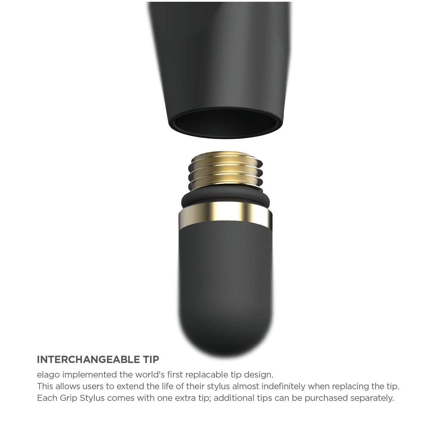 elago Stylus [Grip][Black] - [Premium Aluminum ][Ergonomic Grip][Replaceable Extra Tip Included] - for iPad iPad Pro iPad Mi