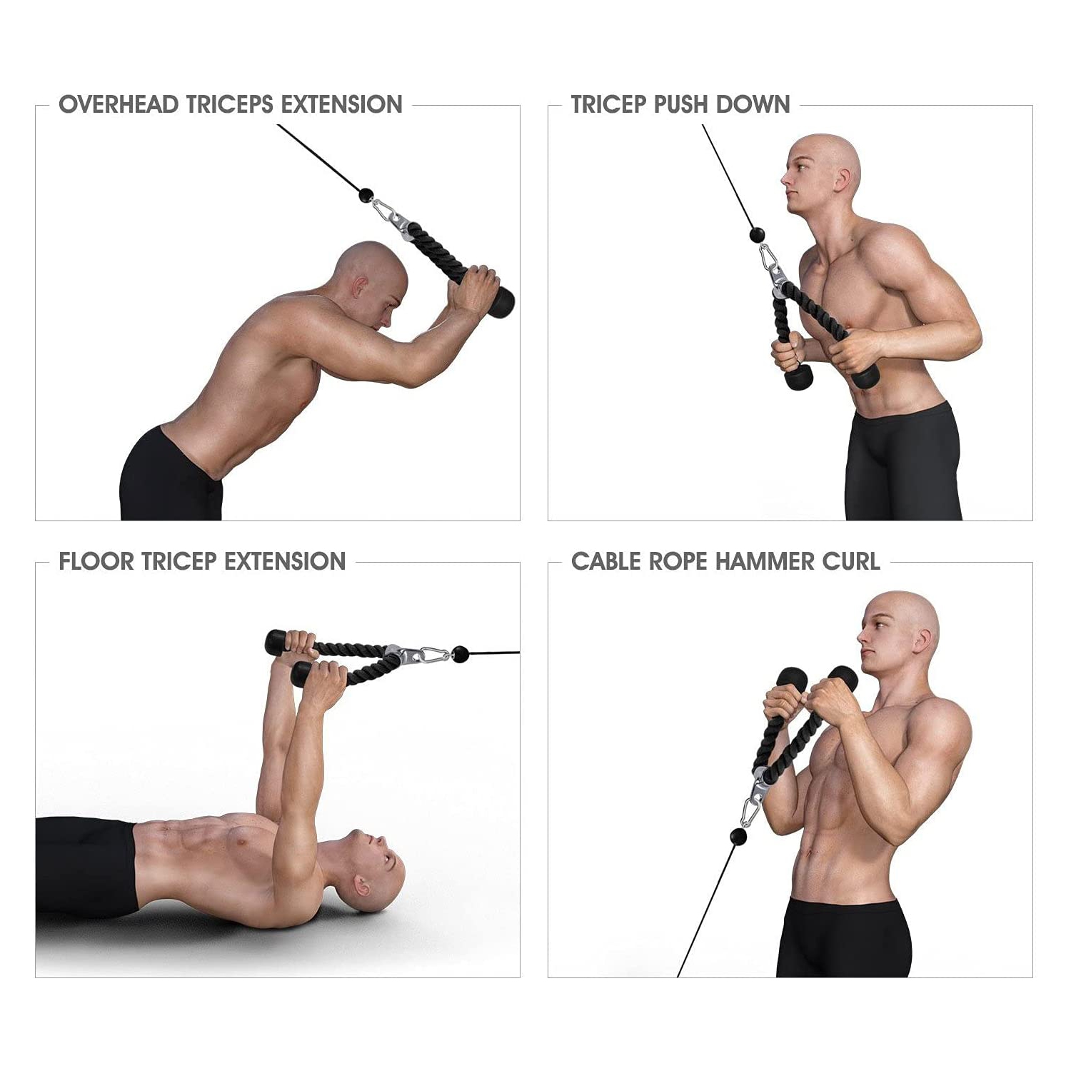 Stanz 36" (90CM) Heavy Duty Tricep Rope Pull Down Fitness Cable Attachment Nylon Rope with Hook