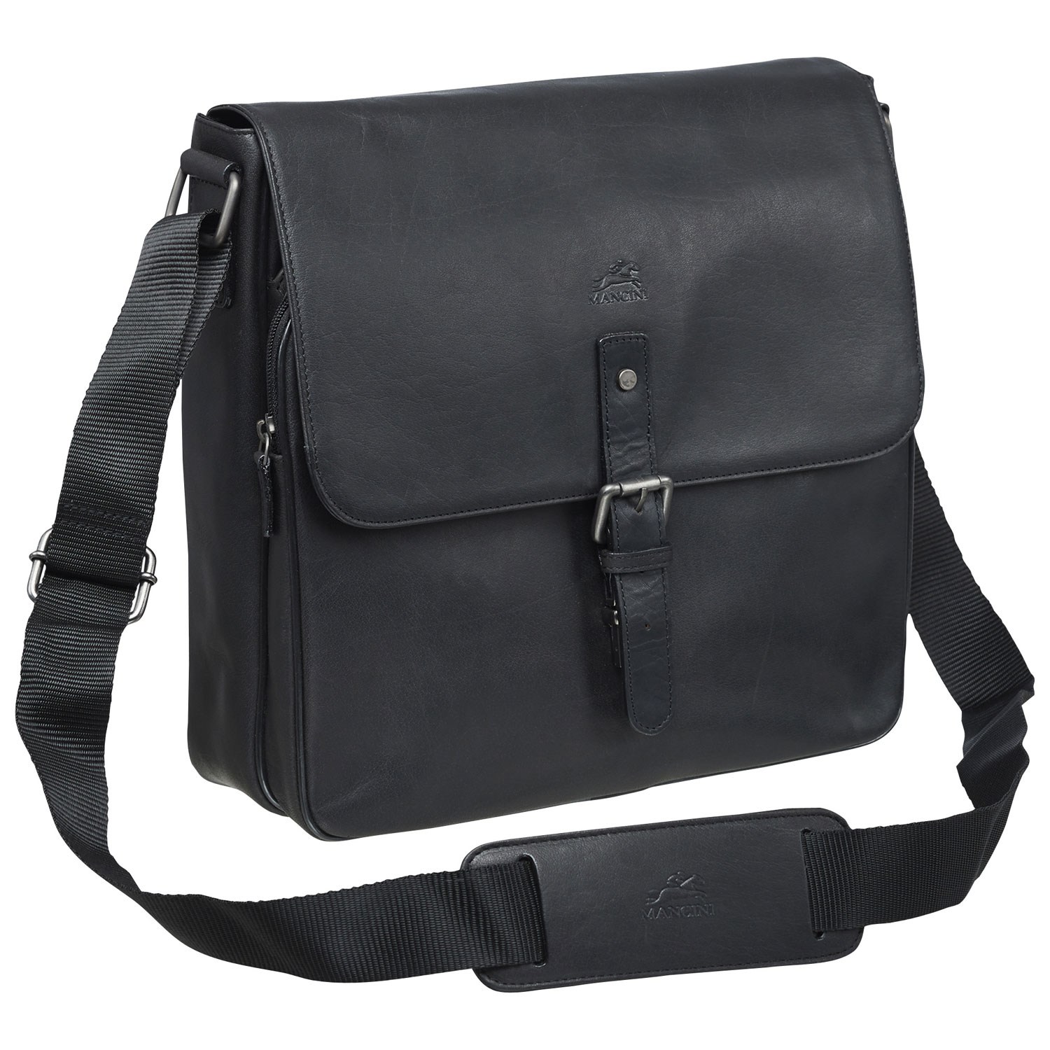 Sac messager en cuir Buffalo de Mancini pour portable de 12 po - Noir