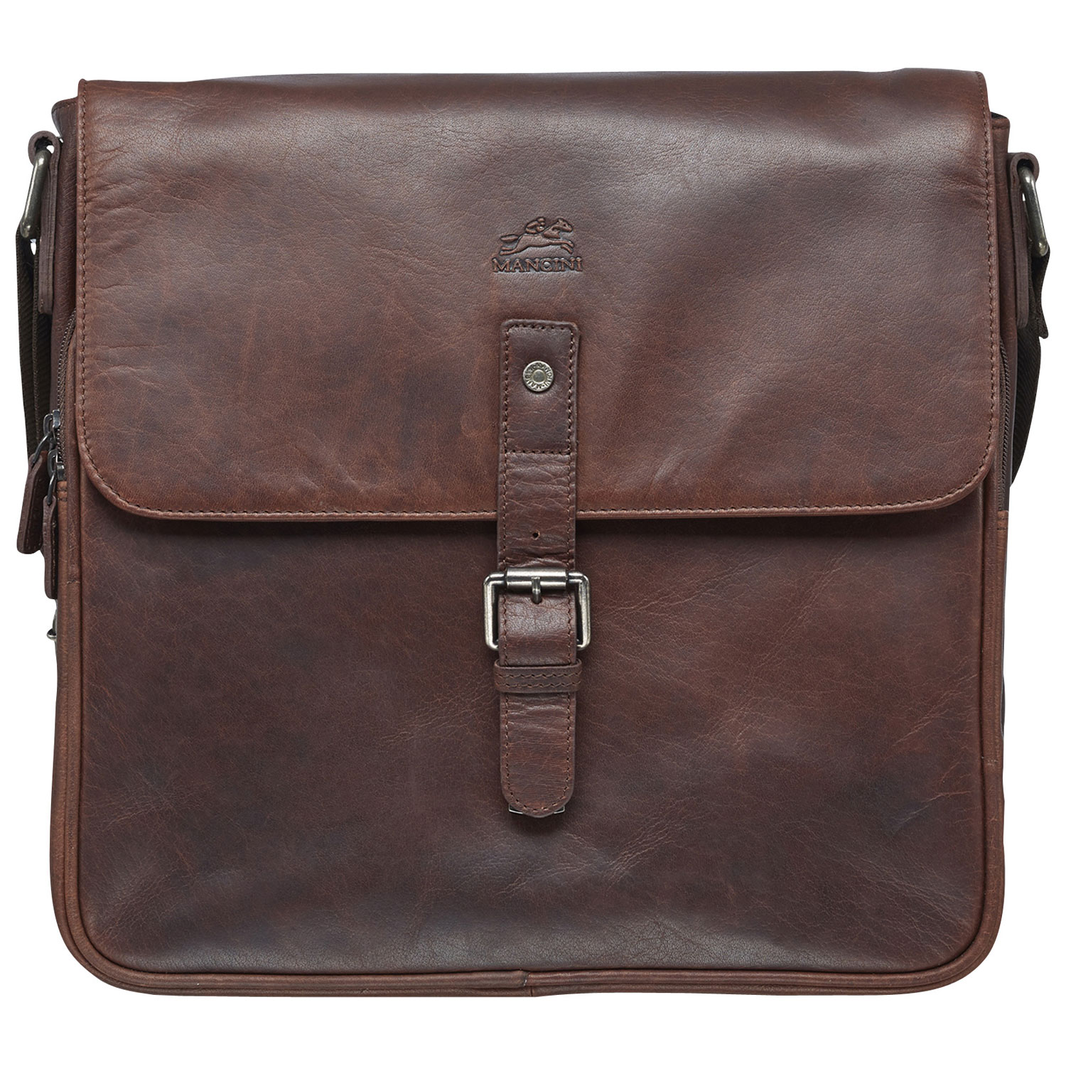 Sac messager en cuir Buffalo de Mancini pour portable de 12 po - Brun