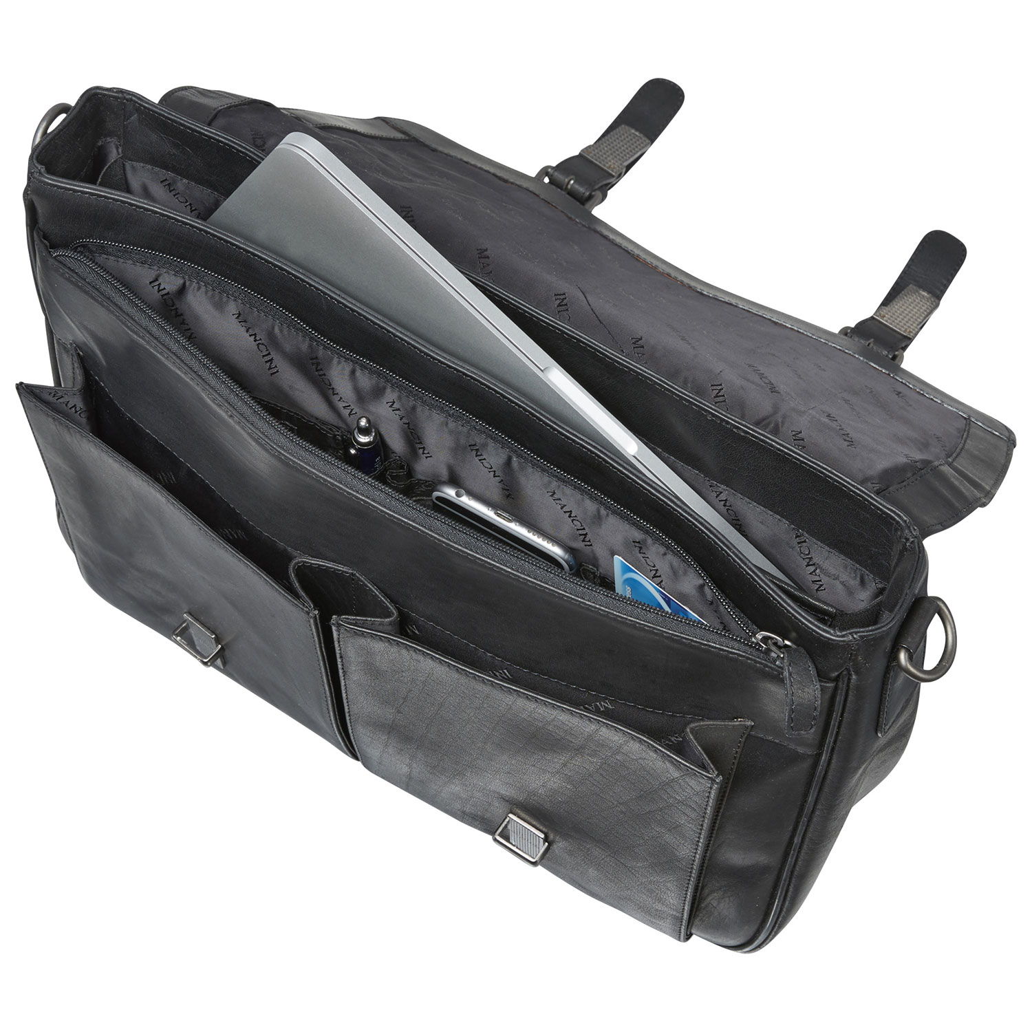 Mancini Buffalo Leather 15" Laptop Briefcase - Black
