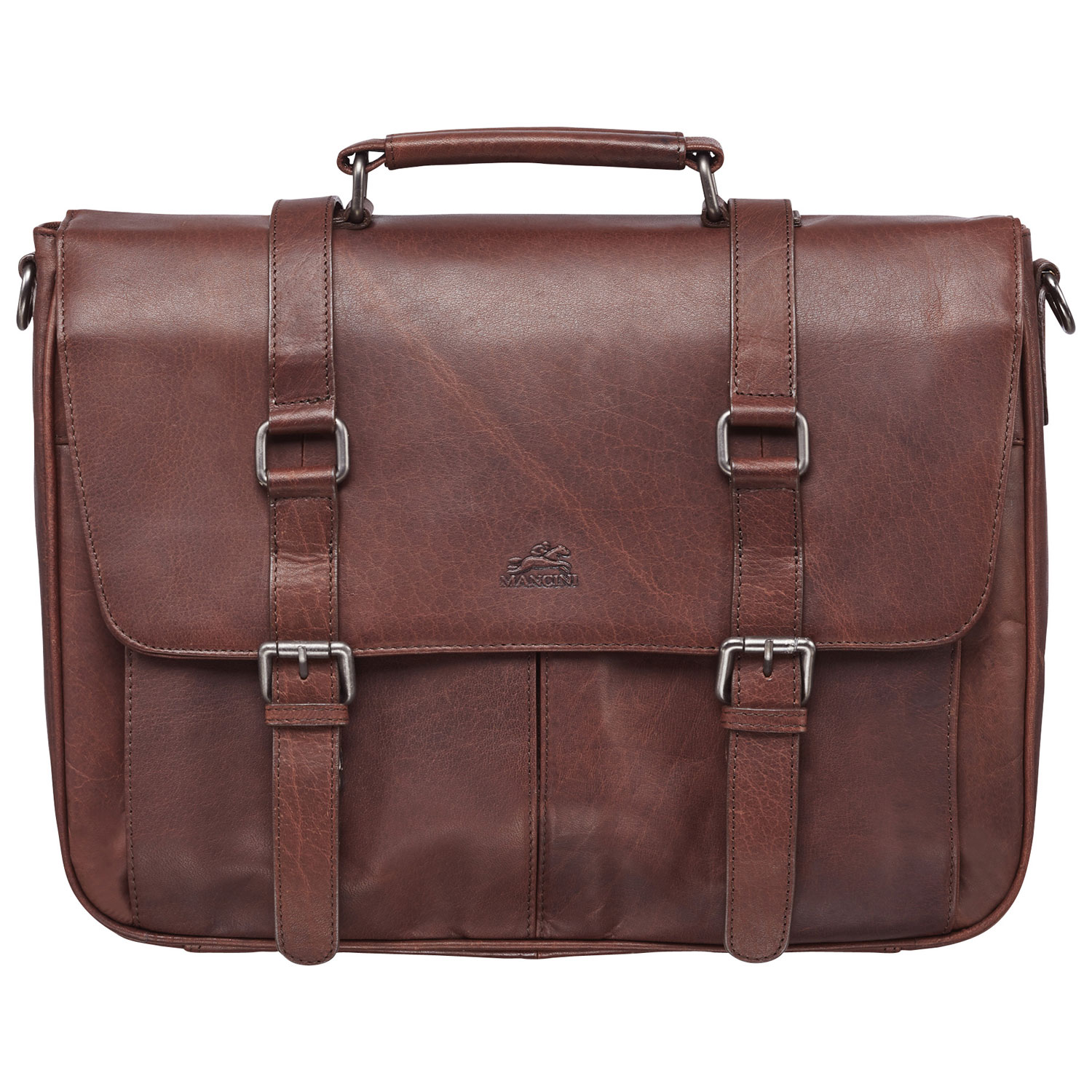Mallette en cuir Buffalo de Mancini pour portable de 15 po - Brun