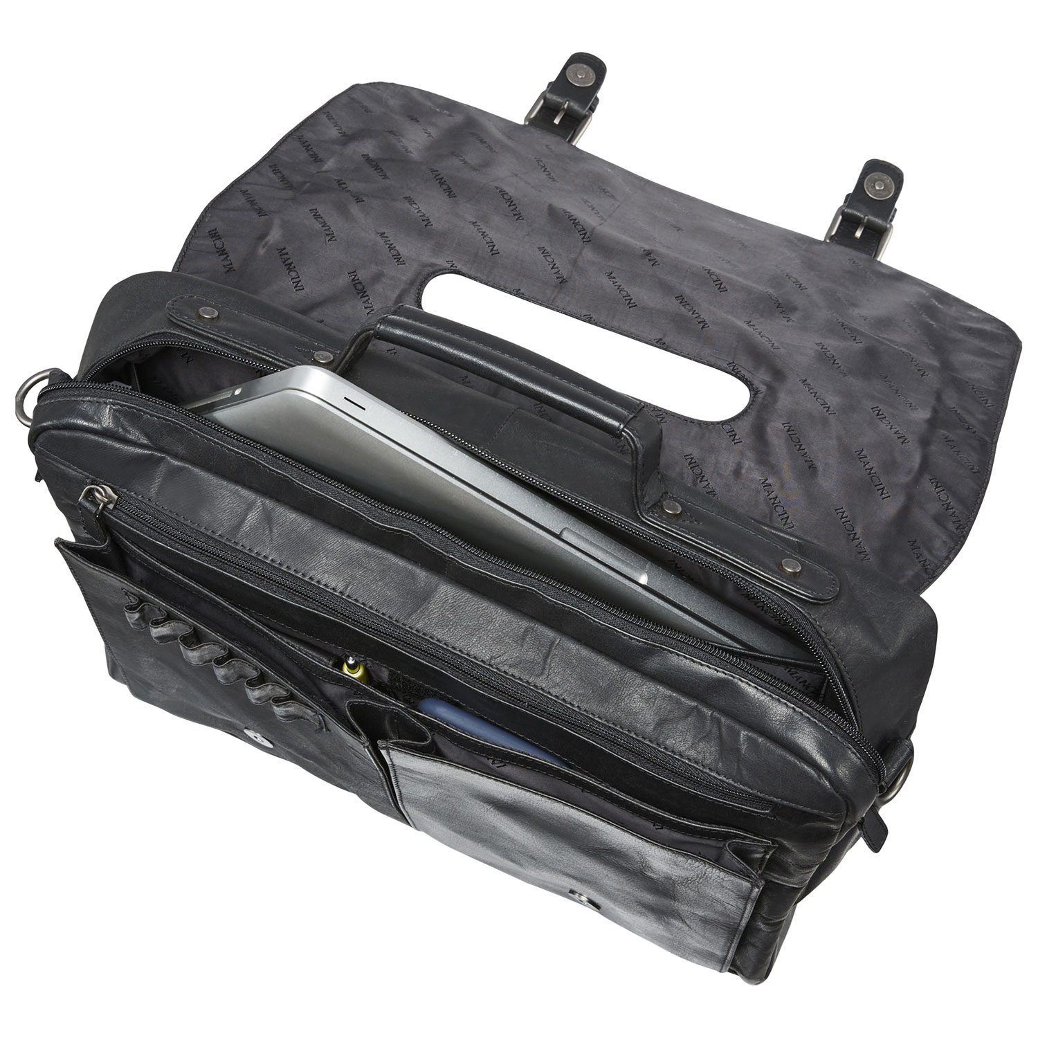 Mallette en cuir Buffalo de Mancini pour portable de 15,6 po - Noir