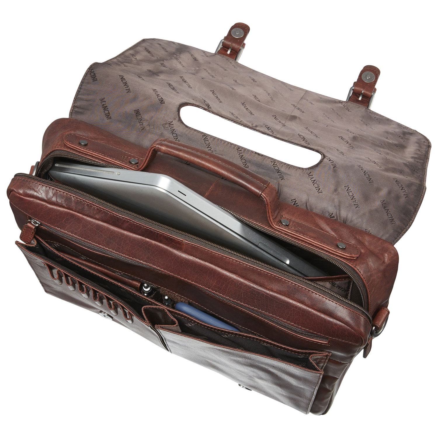Mallette en cuir Buffalo de Mancini pour portable de 15,6 po - Brun