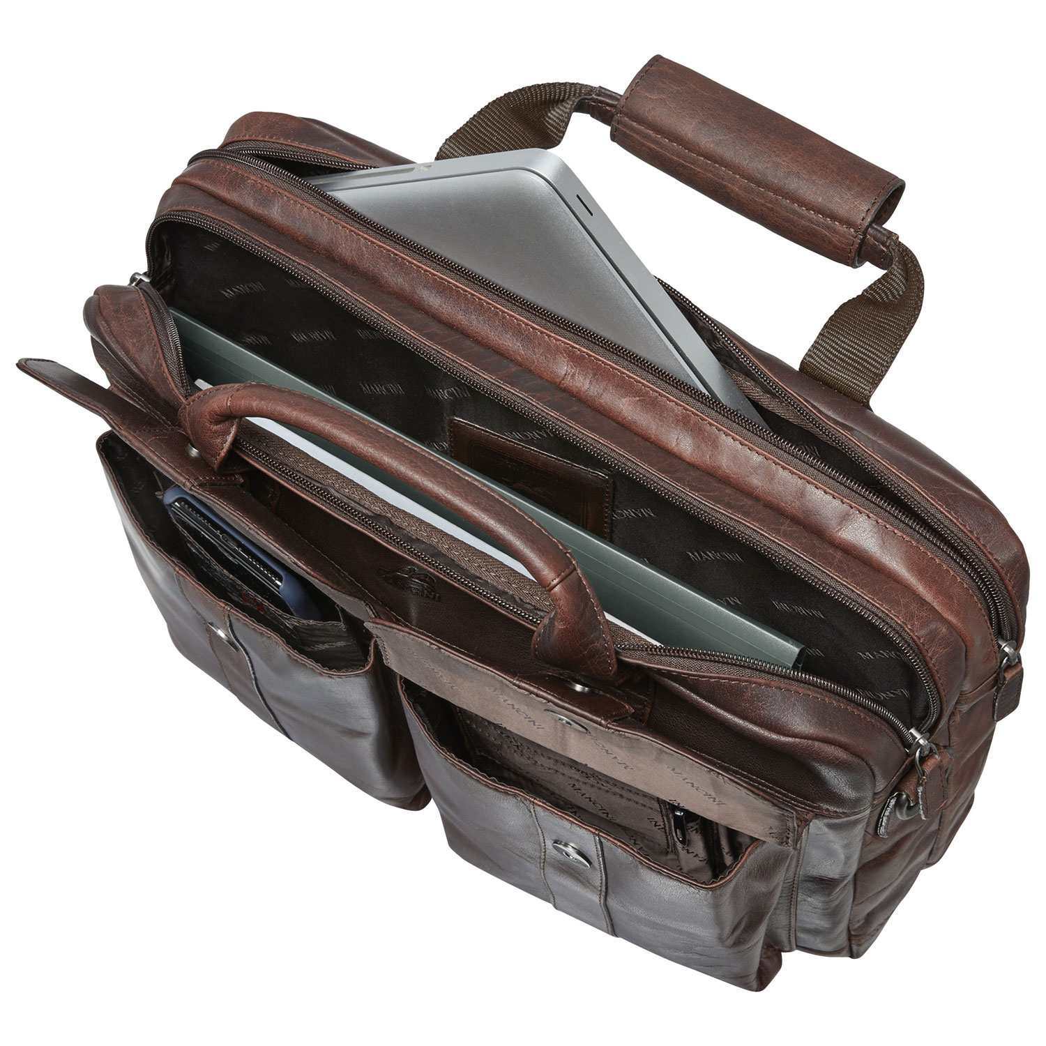 Mallette en cuir Buffalo de Mancini pour portable de 15,6 po - Brun