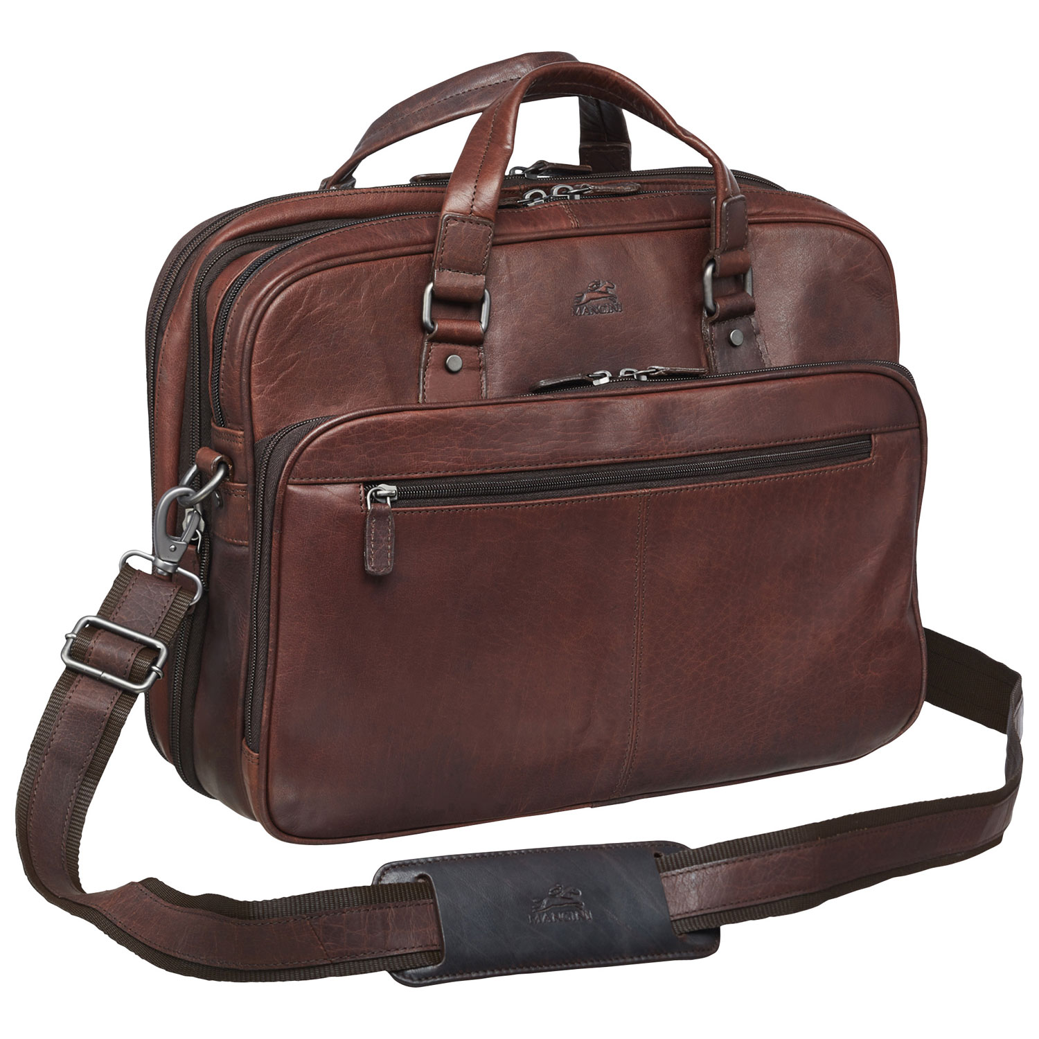 Mancini Buffalo Leather 15.6" Laptop Briefcase - Brown