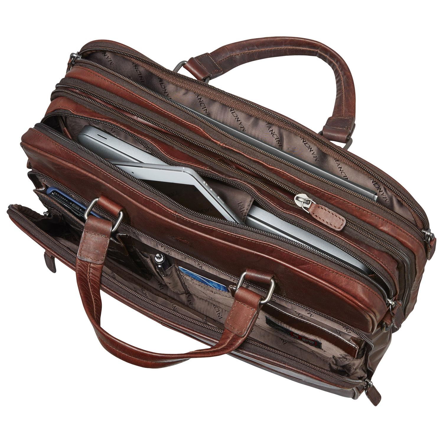 Mancini Buffalo Leather 15.6" Laptop Briefcase - Brown