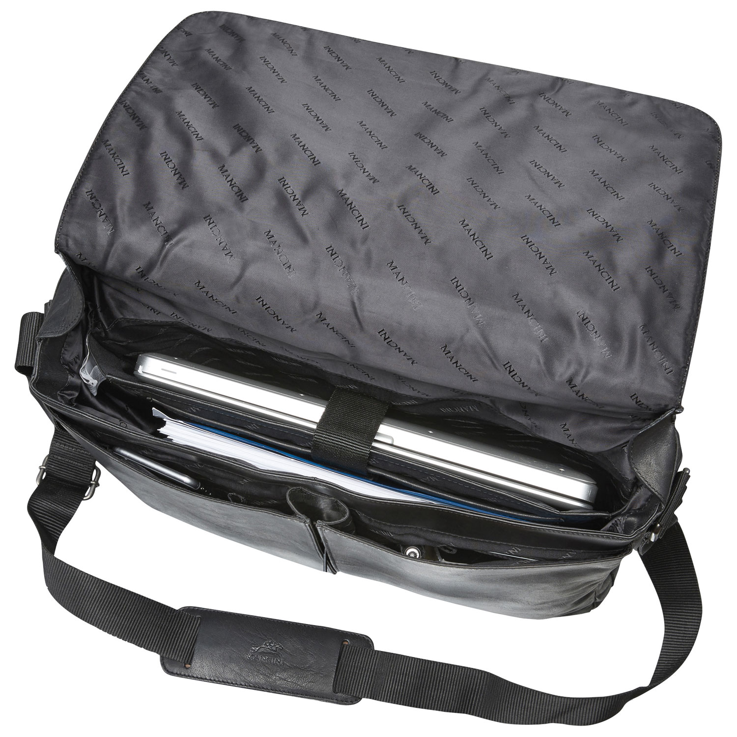 Sac messager en cuir Buffalo de Mancini pour portable de 15 po - Noir