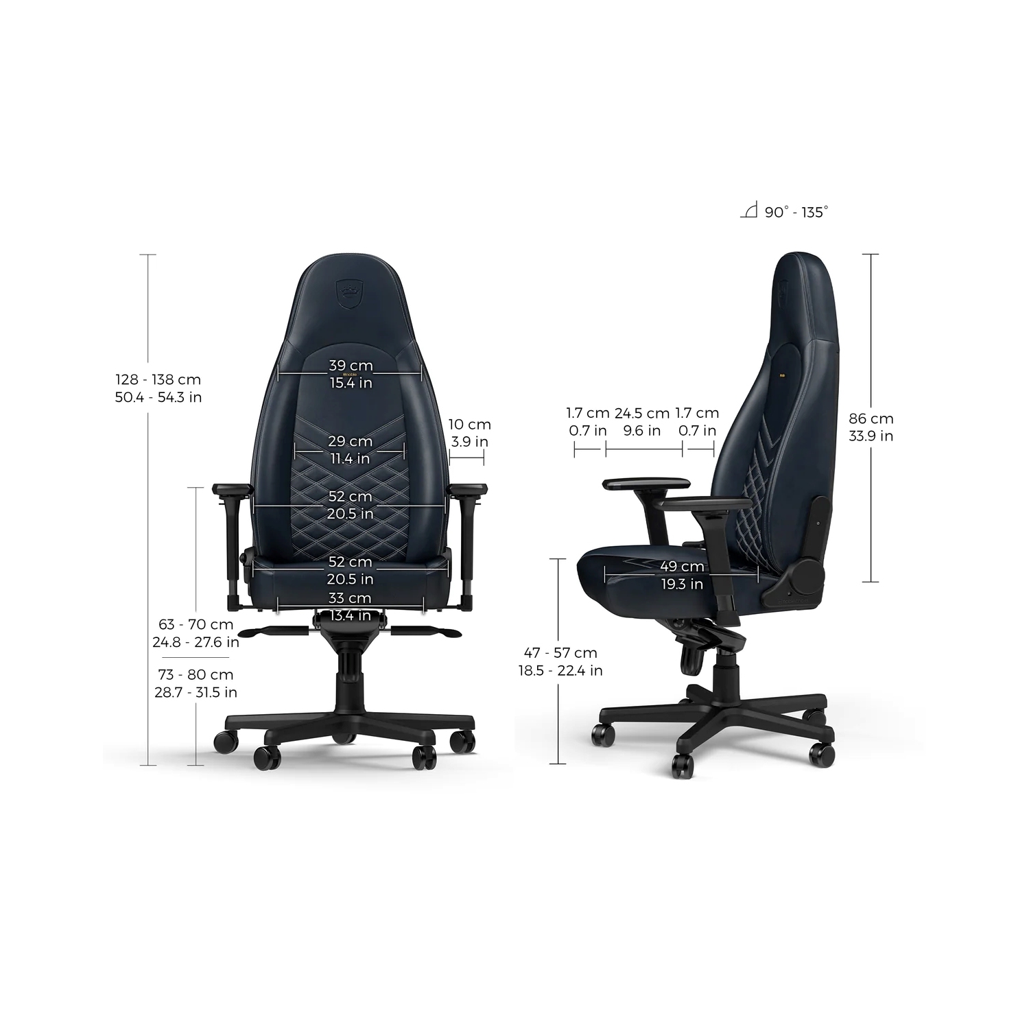 noblechairs ICON Premium Gaming and Office Chair - Superior Ergonomics, Genuine Real Leather Upholstery, Supports up to 150 kg, Midnight Blue/Graphite