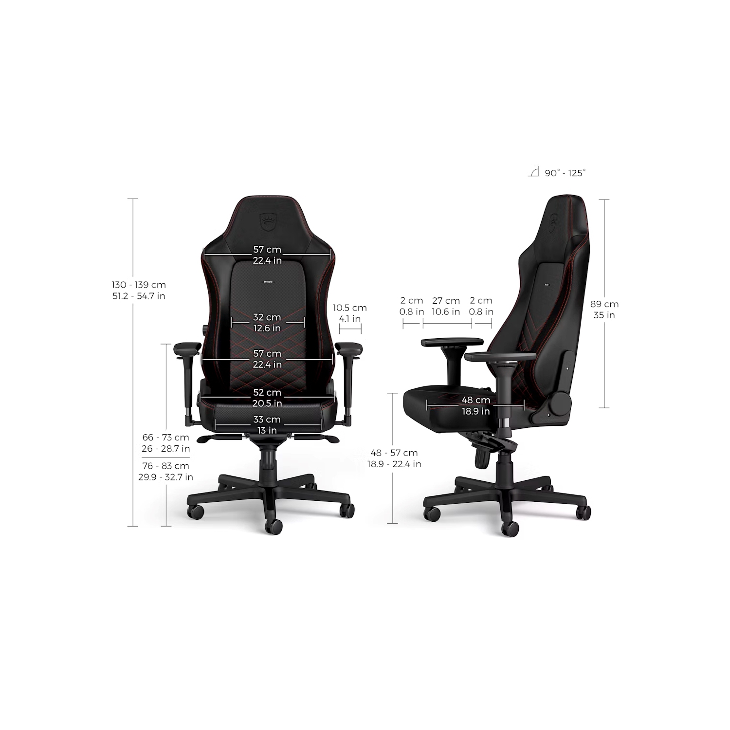 noblechairs HERO Premium Gaming and Office Chair - Superior Ergonomics, PU Leather cover, Supports up to 150 kg, Black/Red