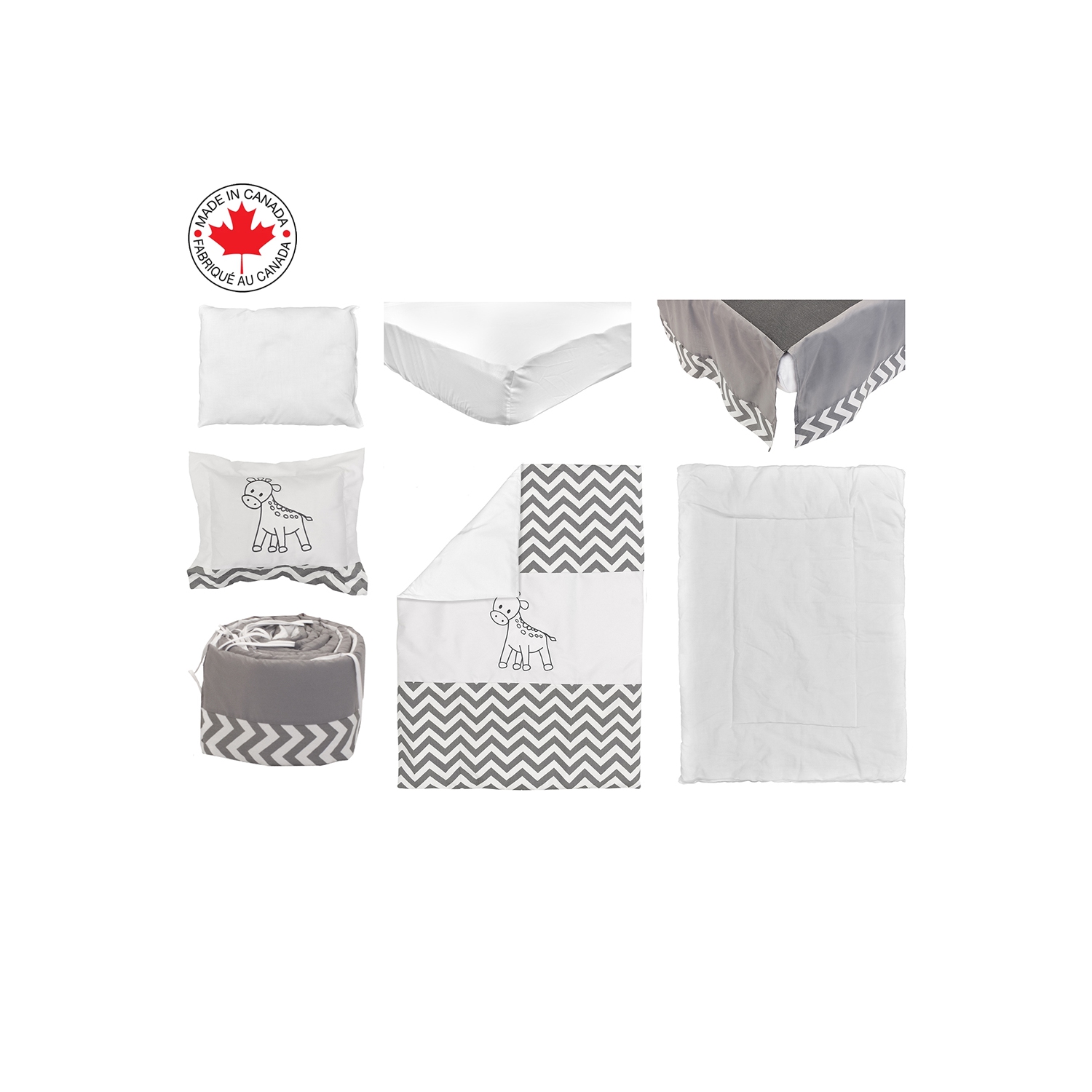 BEBELELO BABY CRIB BEDDING 8 PIECE ZIGZAG SET, PERFECT FOR BABY GIRLS AND BOYS, INCLUDES GRAY AND WHITE GIRAFFE DESIGN