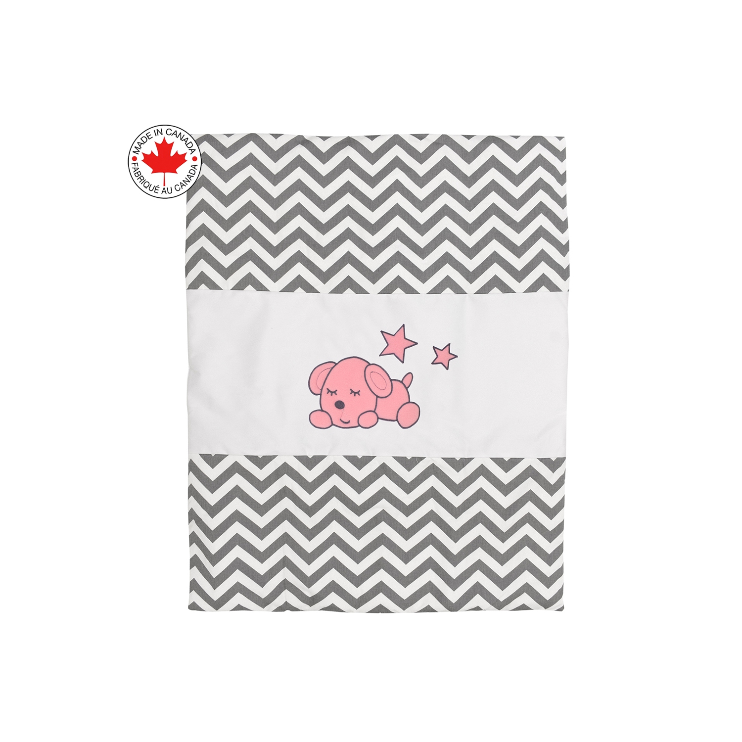 BEBELELO BABY CRIB BEDDING 8 PIECE GREY ZIGZAG SET, PERFECT FOR BABY GIRLS AND BOYS, INCLUDES PINK PUPPY DESIGN