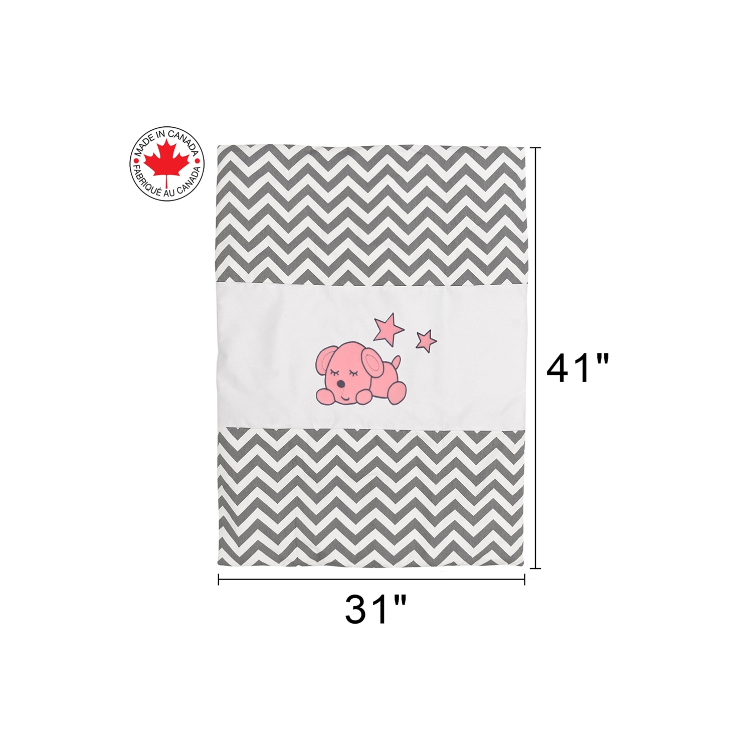 BEBELELO BABY CRIB BEDDING 8 PIECE GREY ZIGZAG SET, PERFECT FOR BABY GIRLS AND BOYS, INCLUDES PINK PUPPY DESIGN