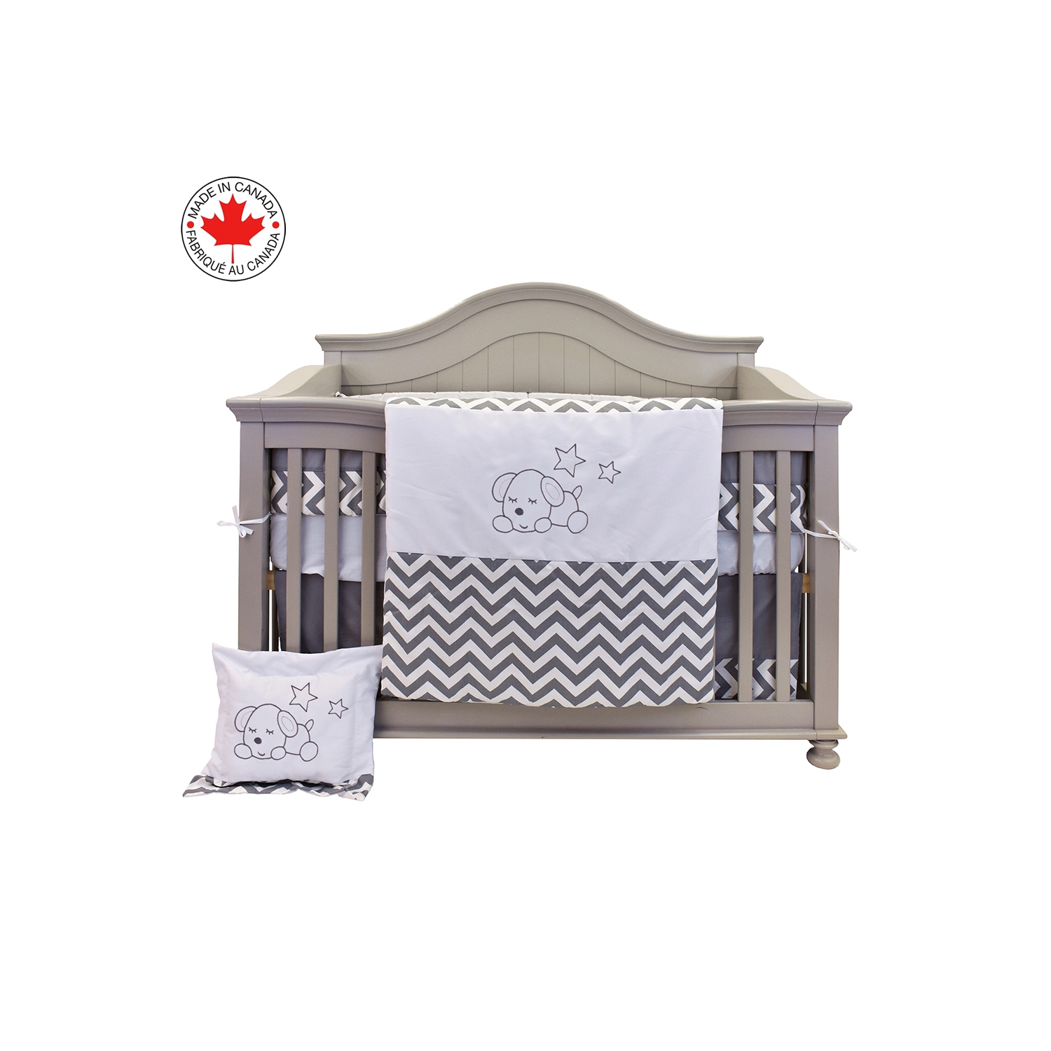 BEBELELO BABY CRIB BEDDING 8 PIECE GREY ZIGZAG SET, PERFECT FOR BABY GIRLS AND BOYS, INCLUDES WHITE PUPPY DESIGN