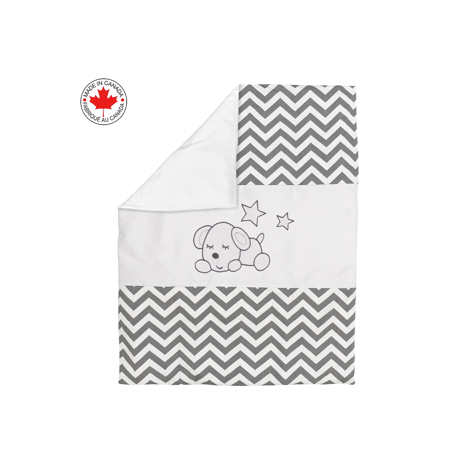 BEBELELO BABY CRIB BEDDING 8 PIECE GREY ZIGZAG SET, PERFECT FOR BABY GIRLS AND BOYS, INCLUDES WHITE PUPPY DESIGN