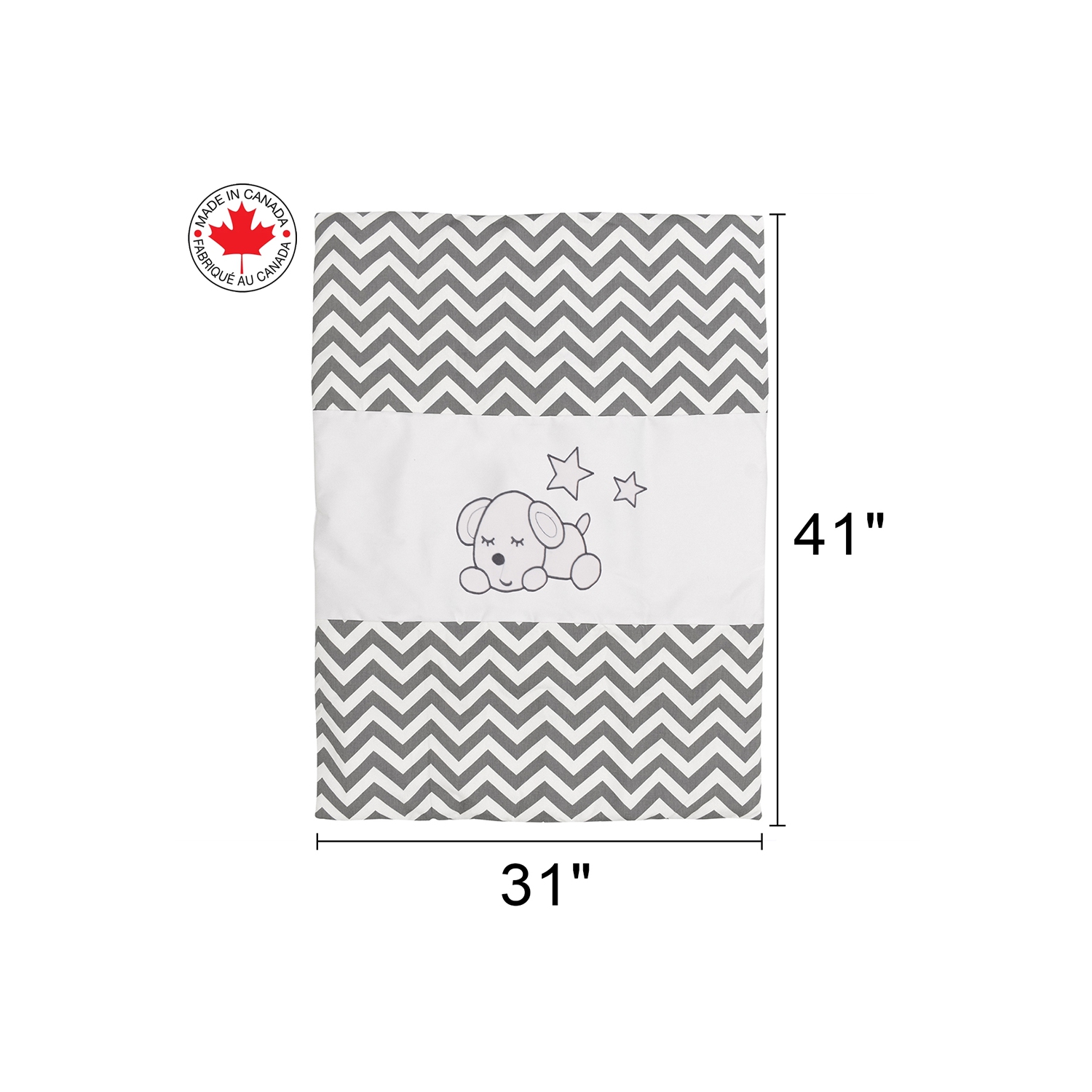 BEBELELO BABY CRIB BEDDING 8 PIECE GREY ZIGZAG SET, PERFECT FOR BABY GIRLS AND BOYS, INCLUDES WHITE PUPPY DESIGN