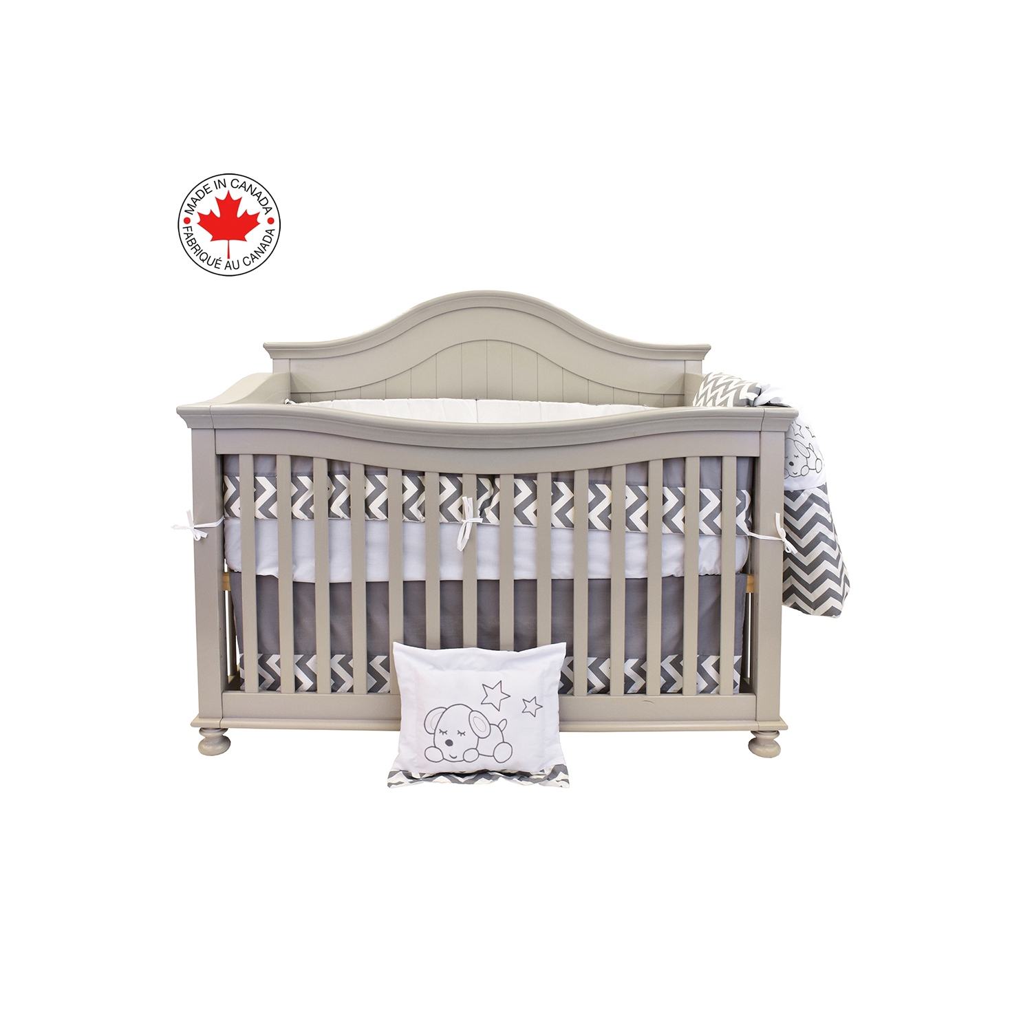 BEBELELO BABY CRIB BEDDING 8 PIECE GREY ZIGZAG SET, PERFECT FOR BABY GIRLS AND BOYS, INCLUDES WHITE PUPPY DESIGN