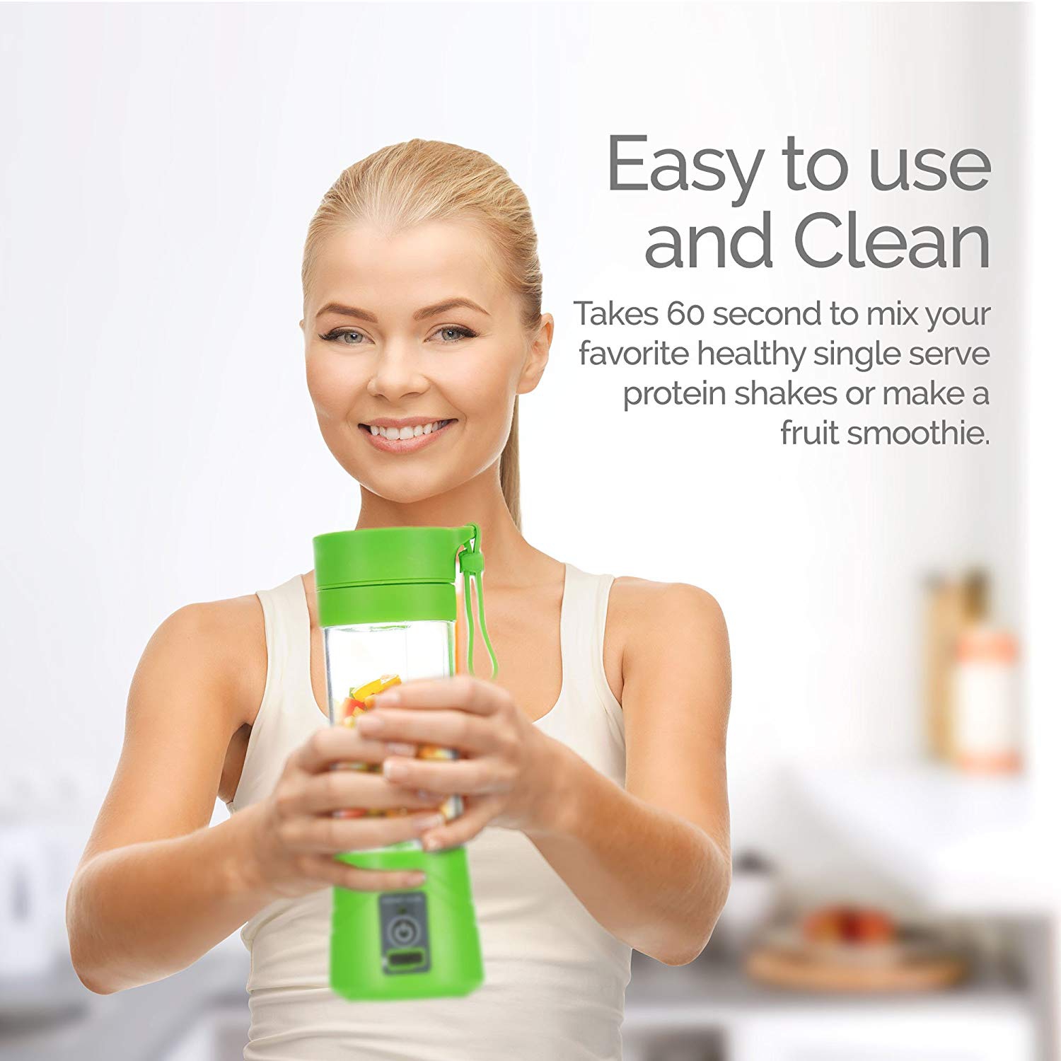 Mini Portable Blender USB Rechargeable Fruit Mixer Juicer 380mL Bottle - Green