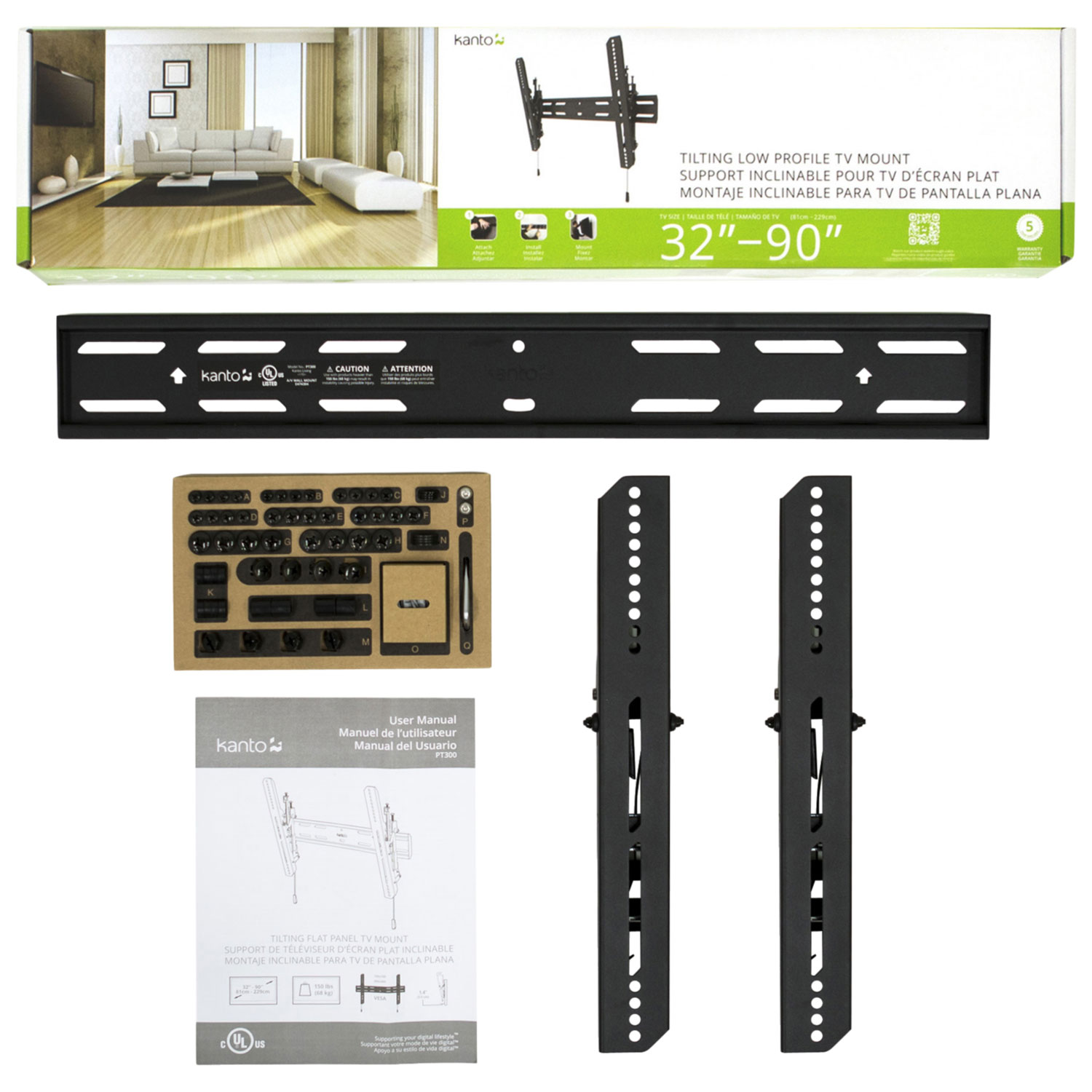 Support mural inclinable PT300 de Kanto pour téléviseur de 32 à 90 po