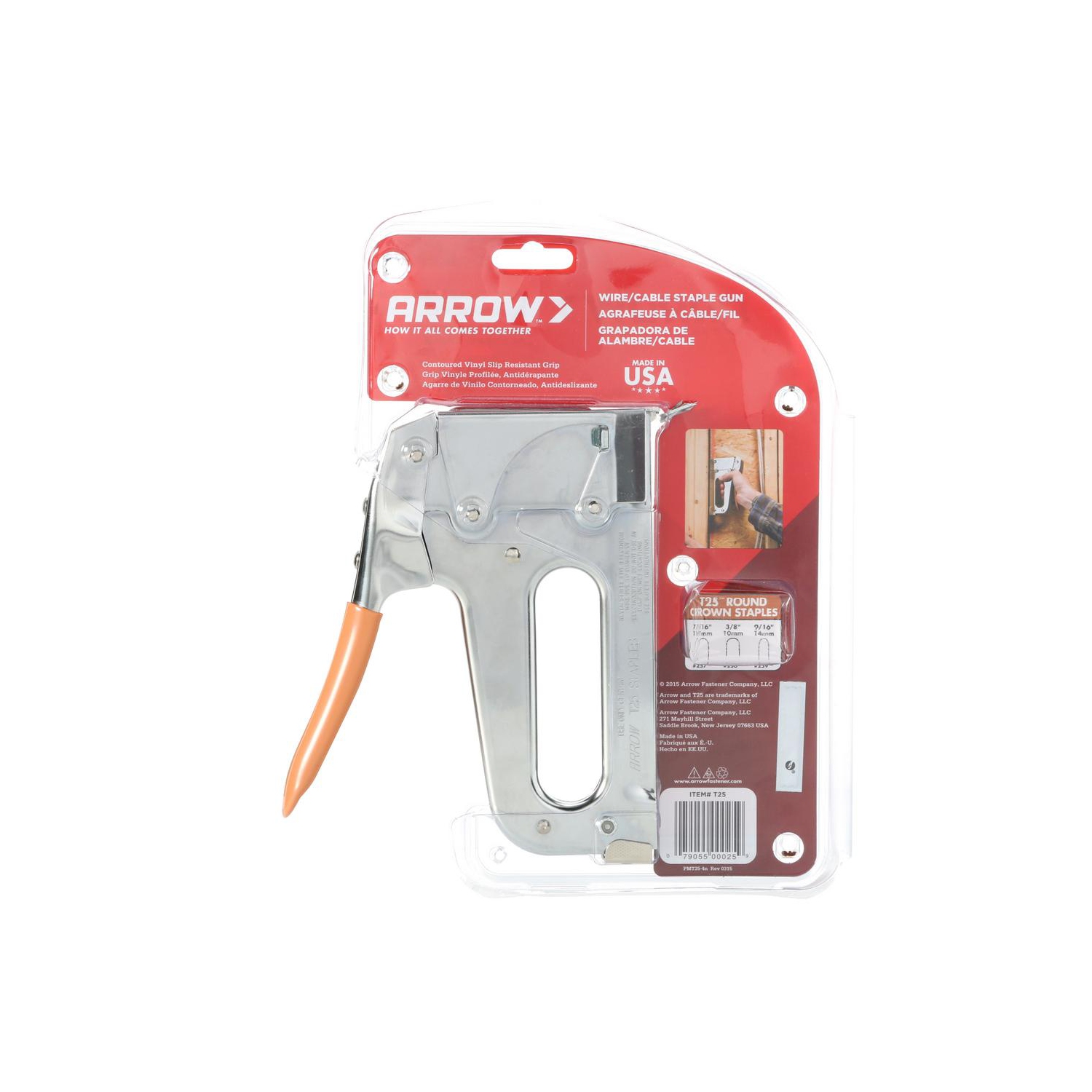 Arrow T25 Cable Staple Gun for Low Voltage Wire with Arrow 259 T25 9/16" Round Crown Staples 1,000-Pack