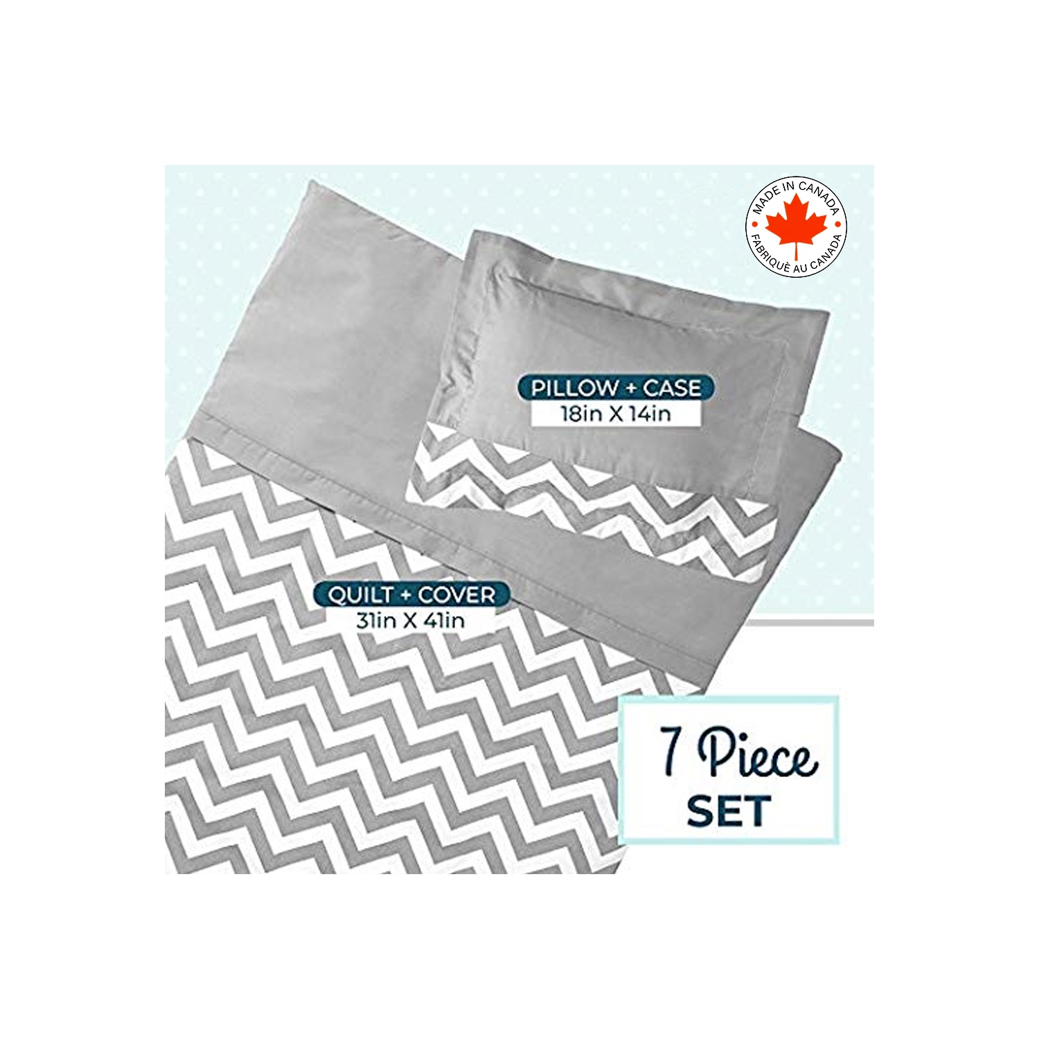 BEBELELO- LITERIE 7 MORCEAUX ZIGZAG POUR BÉBÉ GRIS ET BLANC AVEC UN MOTIF DE CHEVRON, PARFAITE POUR LES FILLES ET LES GARÇONS