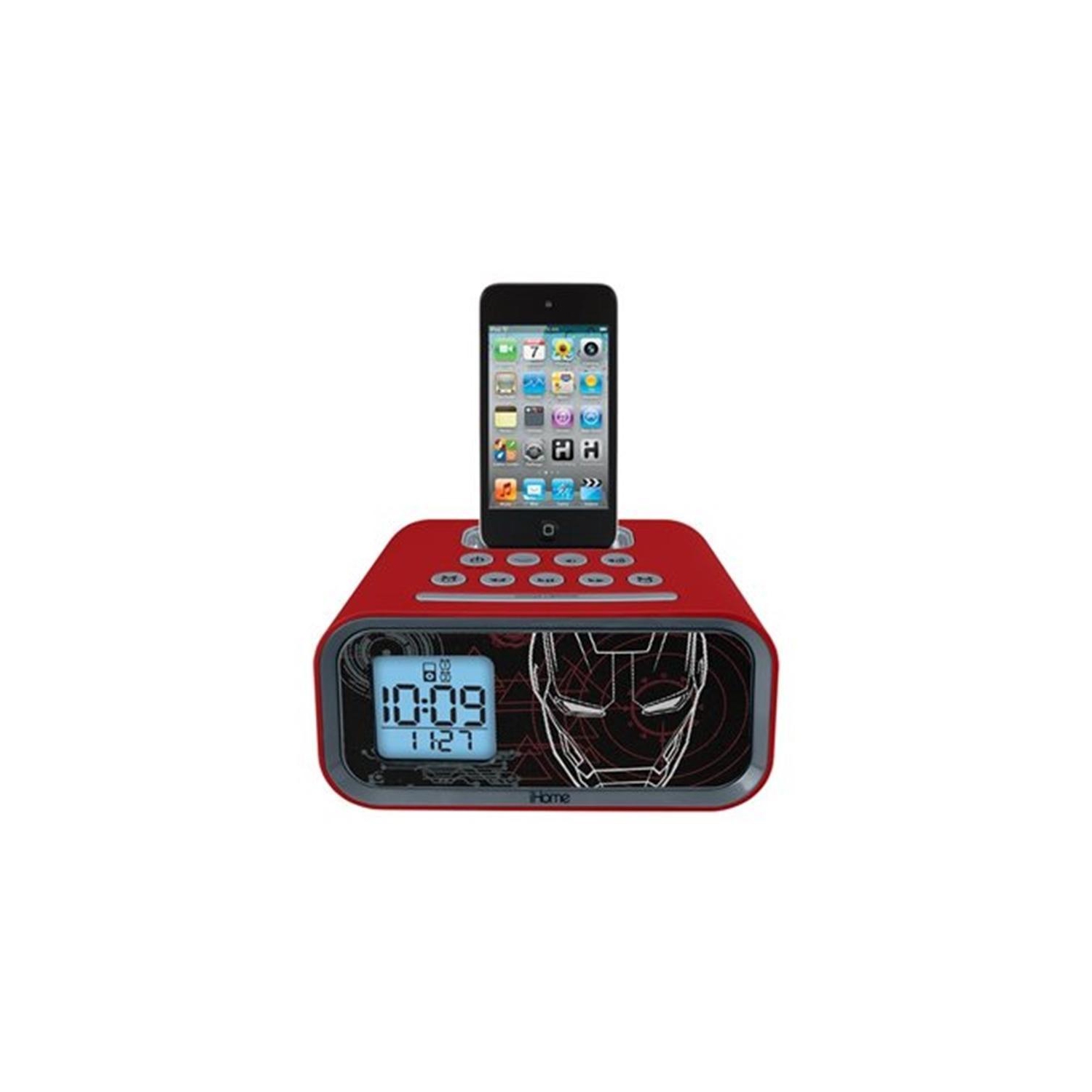eKids Iron Man Dual Alarm Clock and 30 pin iPod Speaker Dock, by iHome - MR-H22