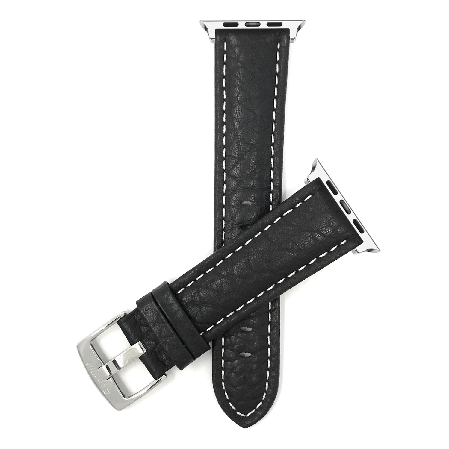 Black, Leather Buffalo Pattern 41mm / 40mm / 38mm Apple Watch Strap Band, White Stitching, Series 8 7 6 5 4 3 2 1 & SE