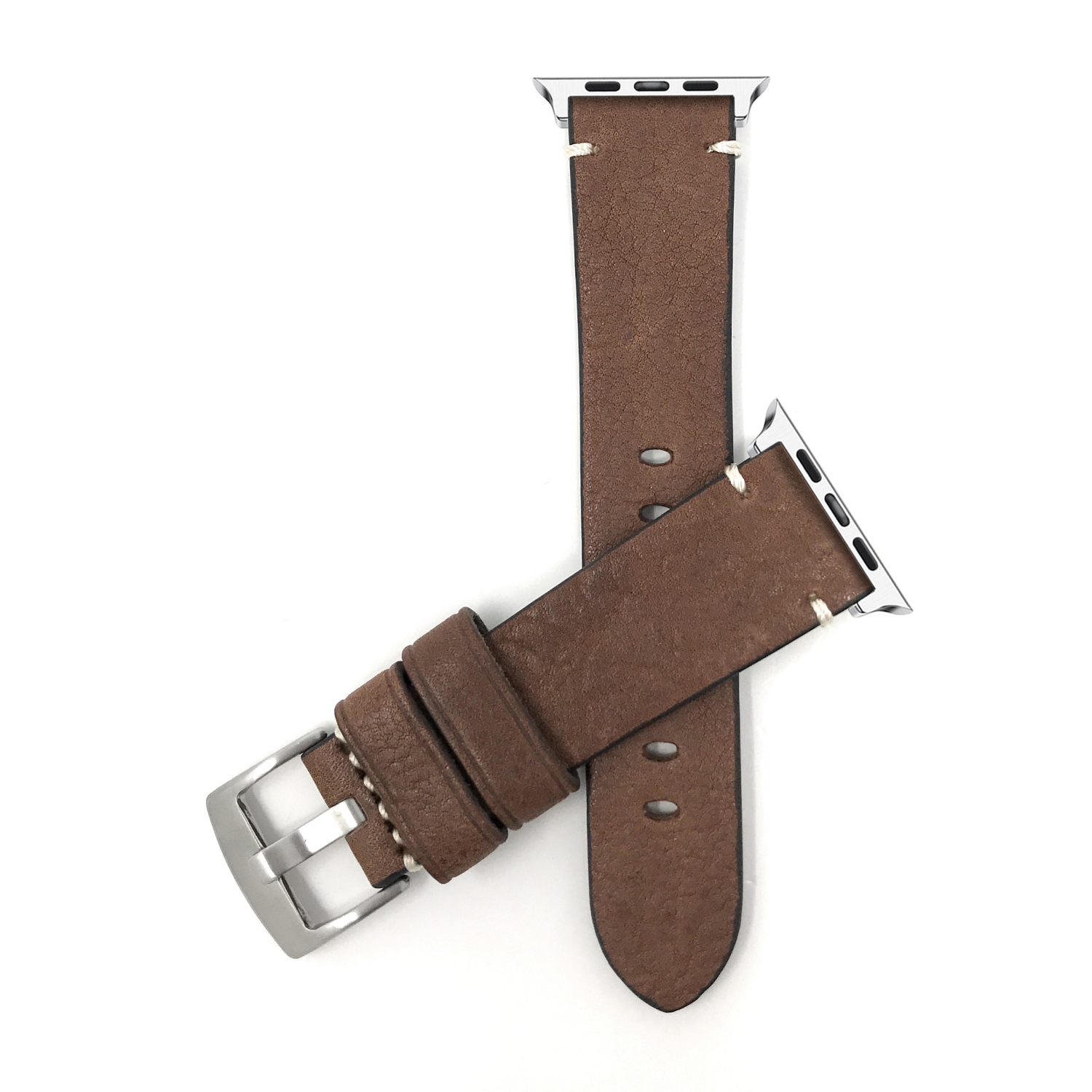 Brown, Vintage 41mm / 40mm / 38mm Apple Watch Band Strap, Leather, Minimal Stitch, Stainless Steel Buckle, Series 8 7 6 5 4 3 2 1 SE