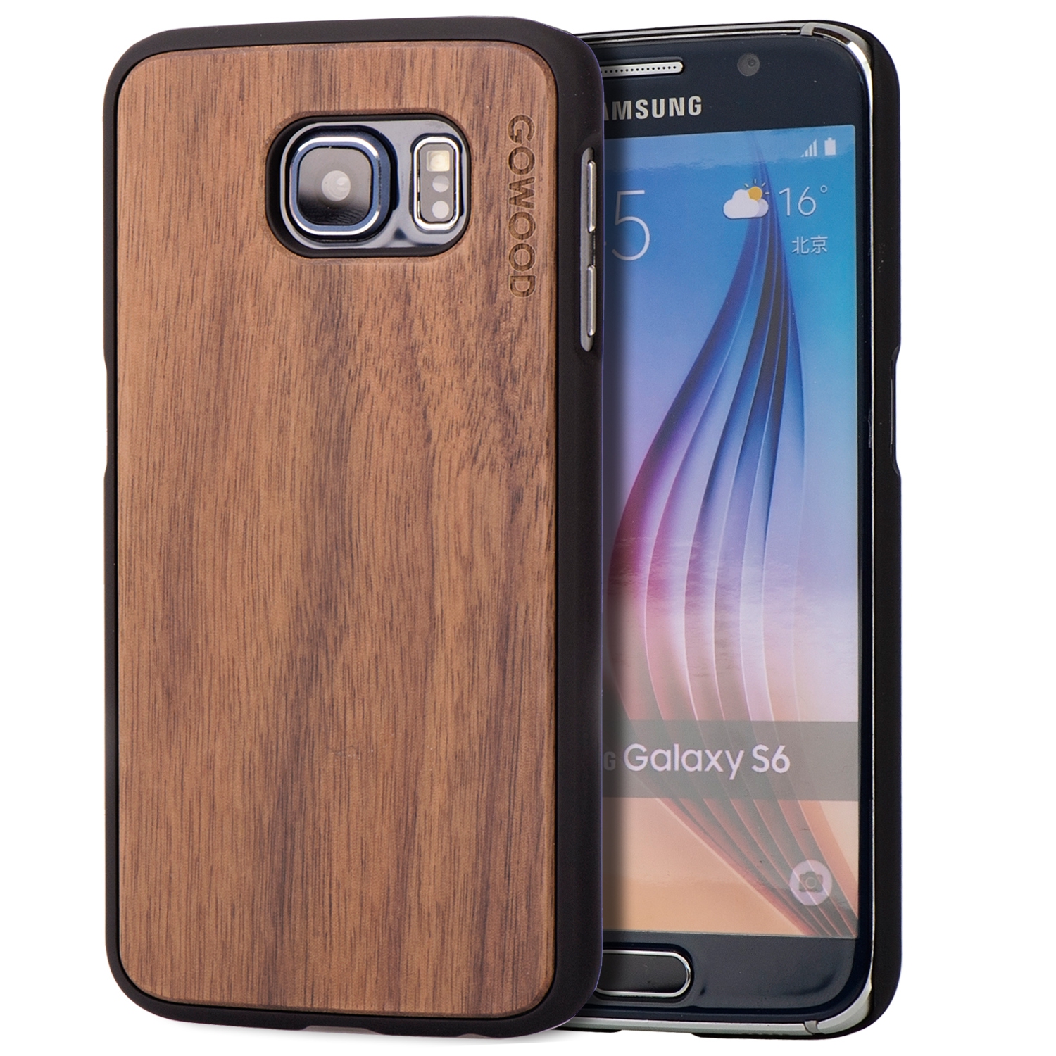 Samsung Galaxy S6 Wood Case | Real Walnut Backside and Durable Polycarbonate Shockproof Bumper with Rubber Coating