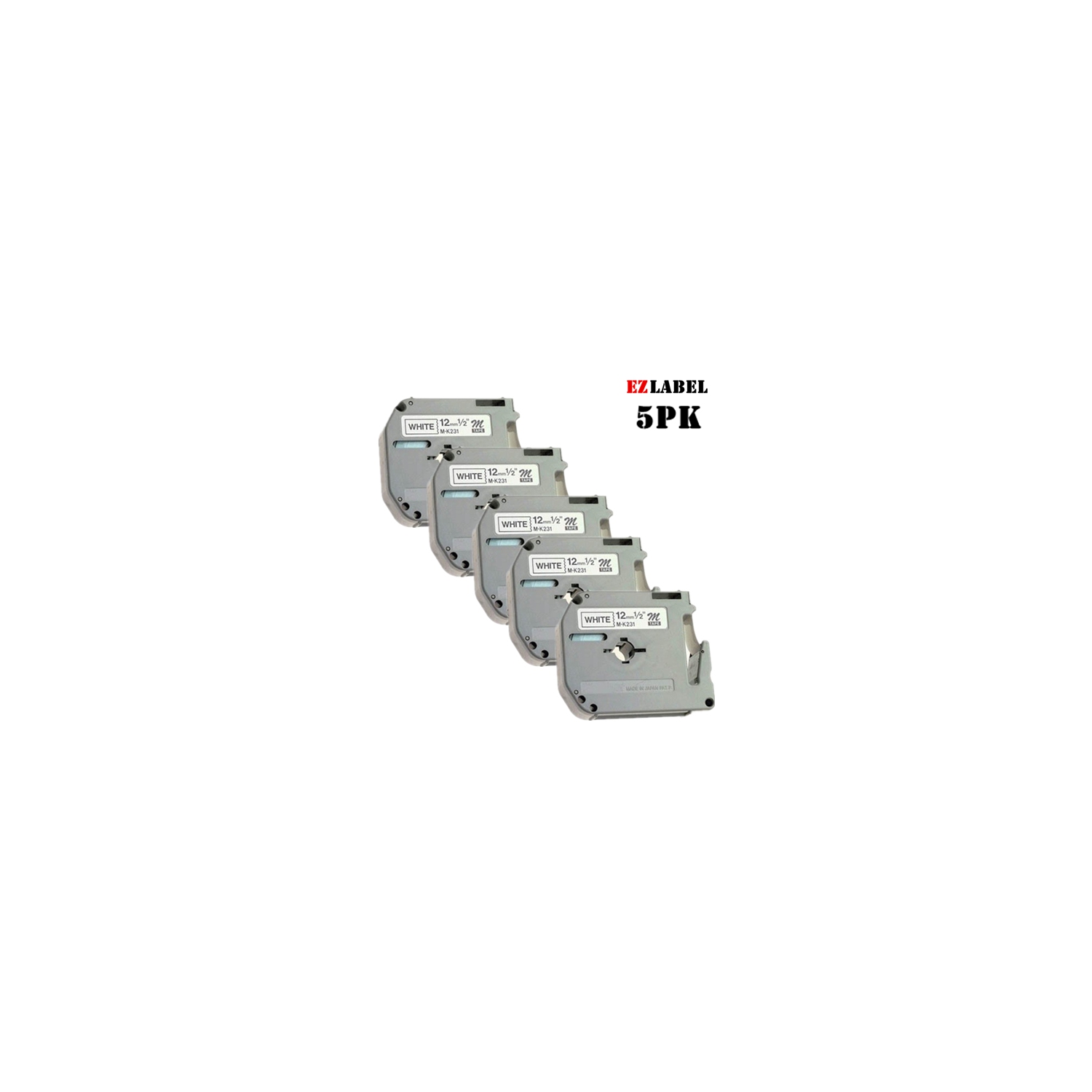 5 PACK EZLabel MK231 M-K231 (12mm x 8m) black on white compatible with P-Touch label maker