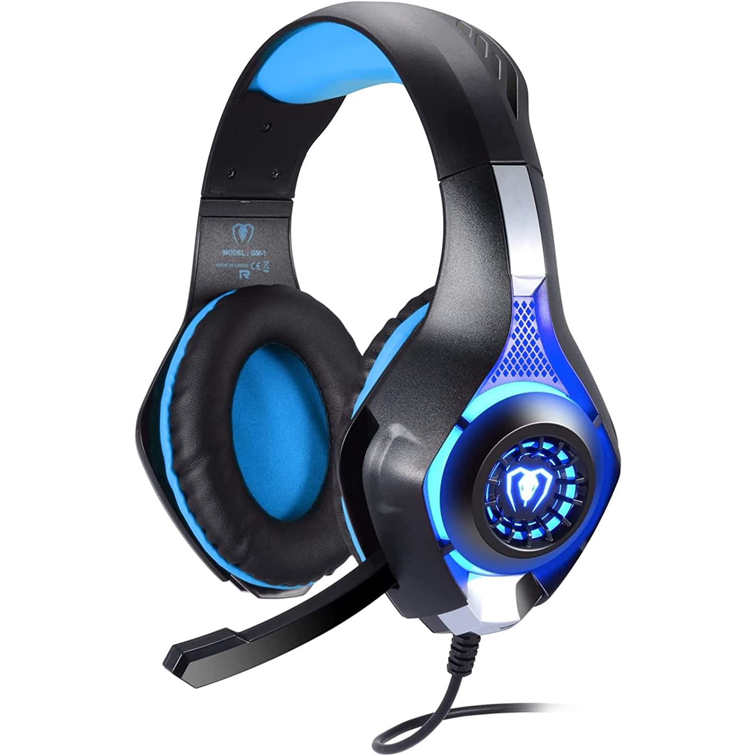 3.5mm Stereo Gaming Headset for Xbox one PS4 PC, Surround Sound Over-Ear Headphones with Noise Cancelling Mic, LED Lights, Volume Control Gamer Headset for Laptop, Tablet