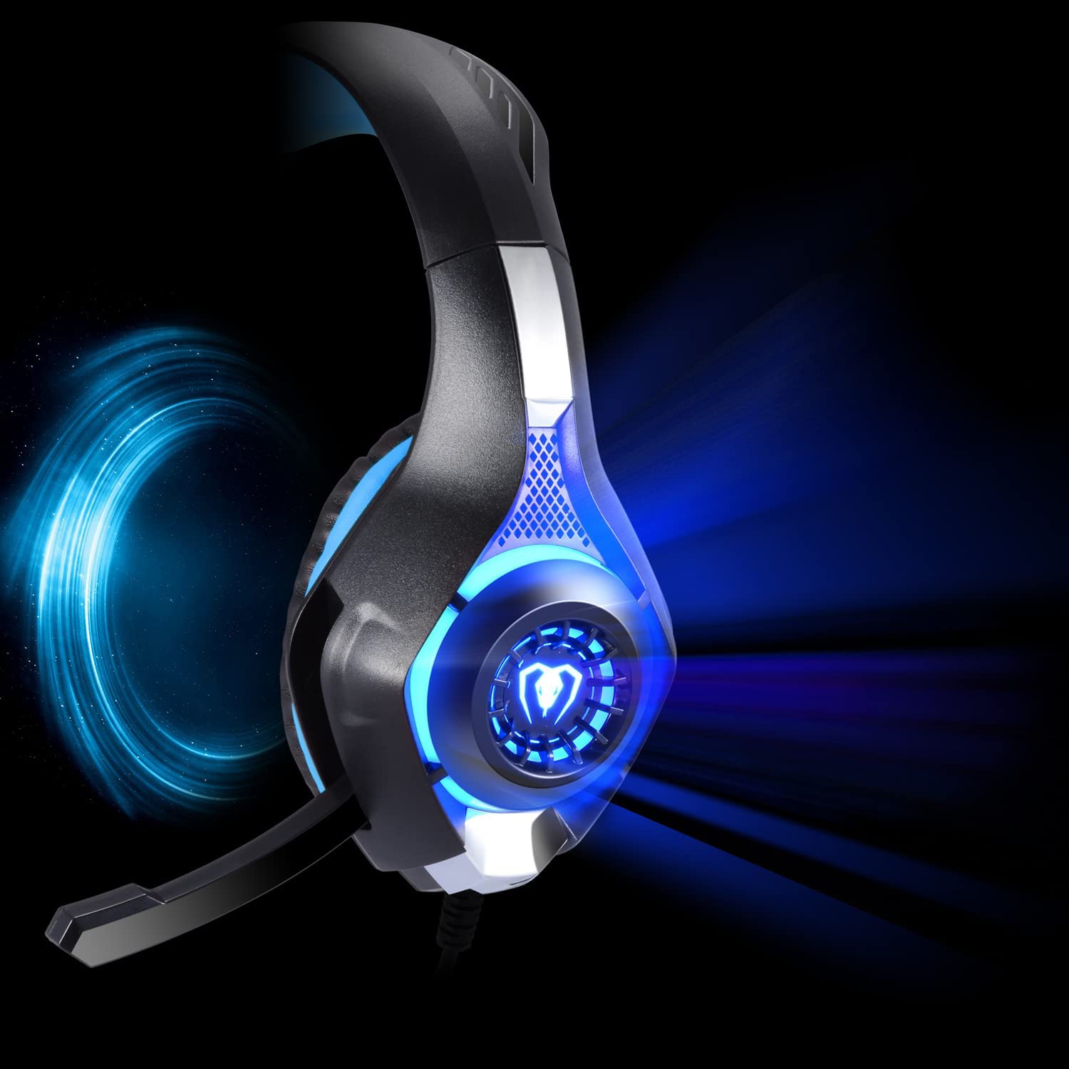 3.5mm Stereo Gaming Headset for Xbox one PS4 PC, Surround Sound Over-Ear Headphones with Noise Cancelling Mic, LED Lights, Volume Control Gamer