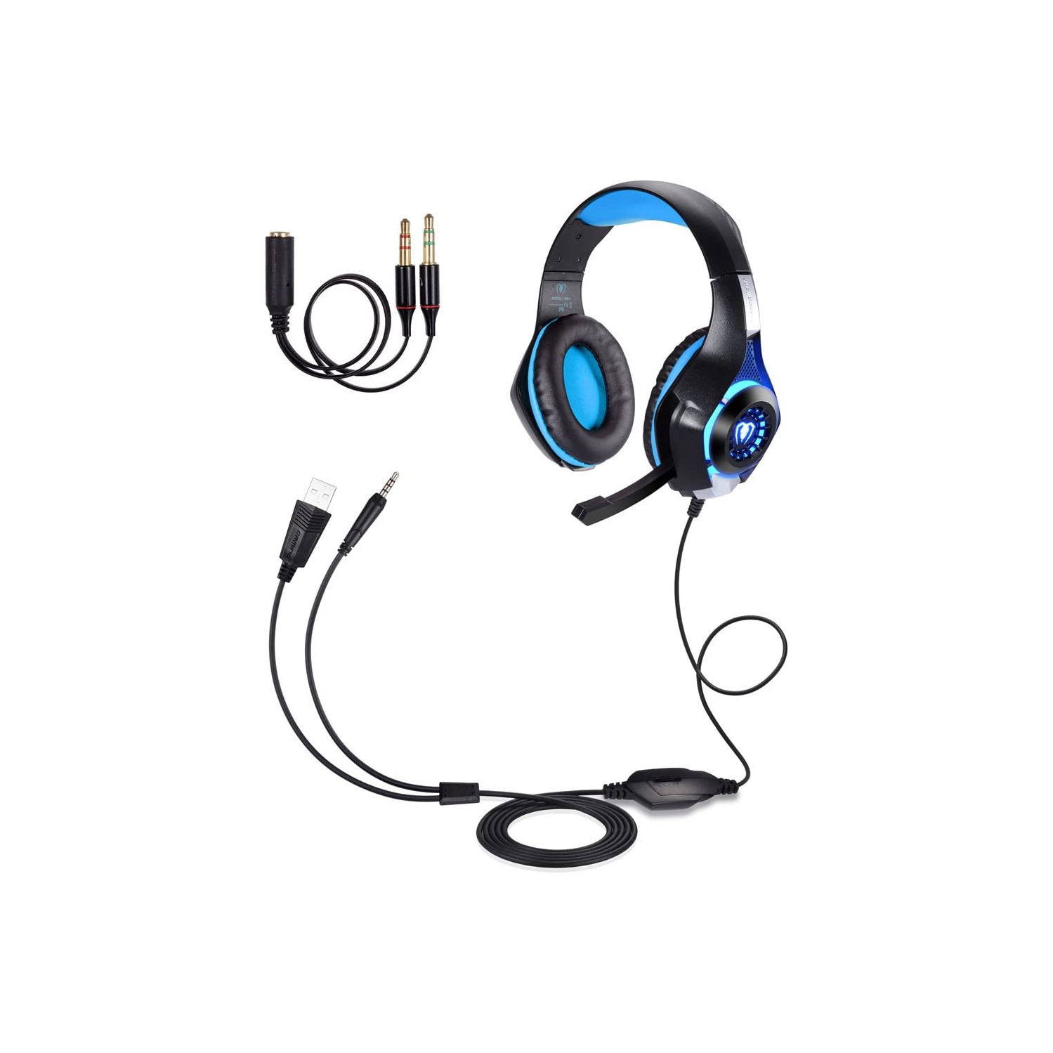 3.5mm Stereo Gaming Headset for Xbox one PS4 PC, Surround Sound Over-Ear Headphones with Noise Cancelling Mic, LED Lights, Volume Control Gamer