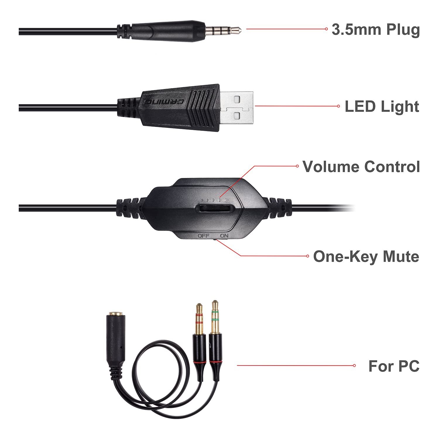 3.5mm Stereo Gaming Headset for Xbox one PS4 PC, Surround Sound Over-Ear Headphones with Noise Cancelling Mic, LED Lights, Volume Control Gamer