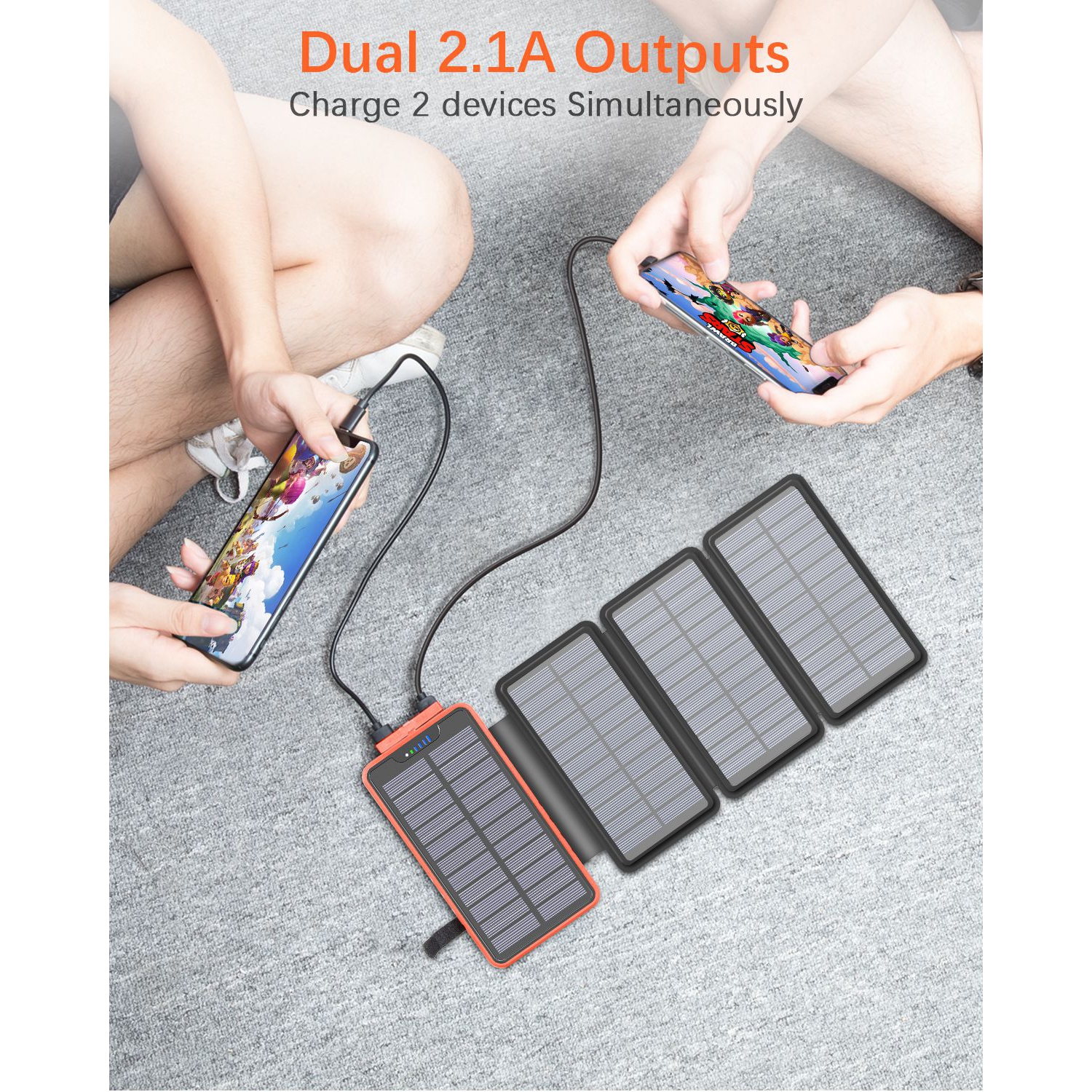 Chargeur solaire portatif pliable de 20000mAh mAh de naavor avec deux sorties de 2,1A V, batterie externe étanche compatible avec les téléphones
