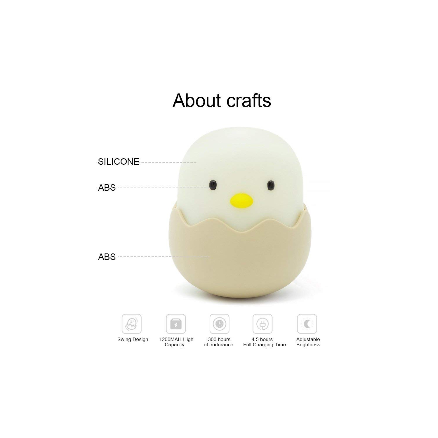 Interrupteur à bascule coquille d’oeuf pour bébé, veilleuse pour enfants, interrupteur à bouton en silicone, USB