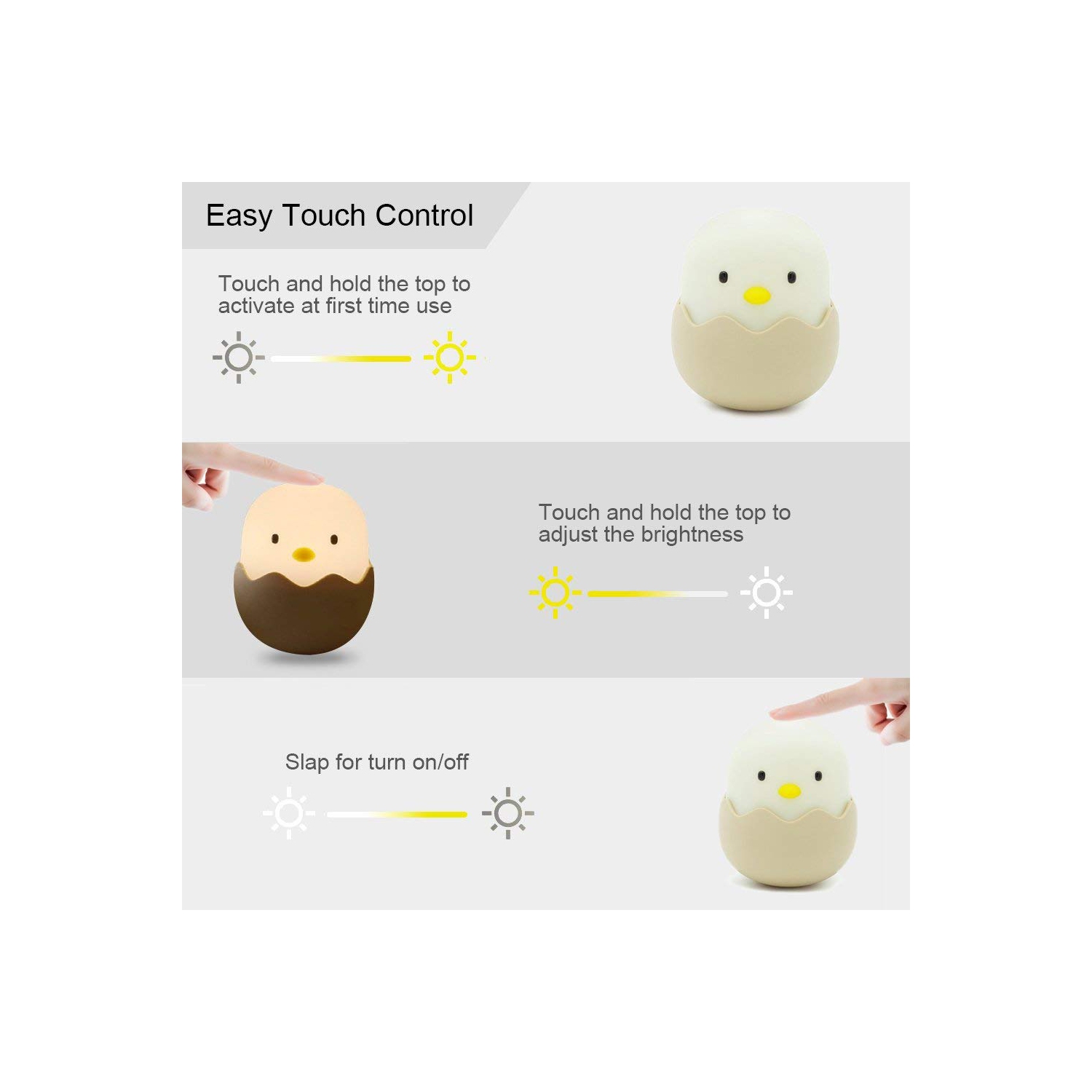 Interrupteur à bascule coquille d’oeuf pour bébé, veilleuse pour enfants, interrupteur à bouton en silicone, USB