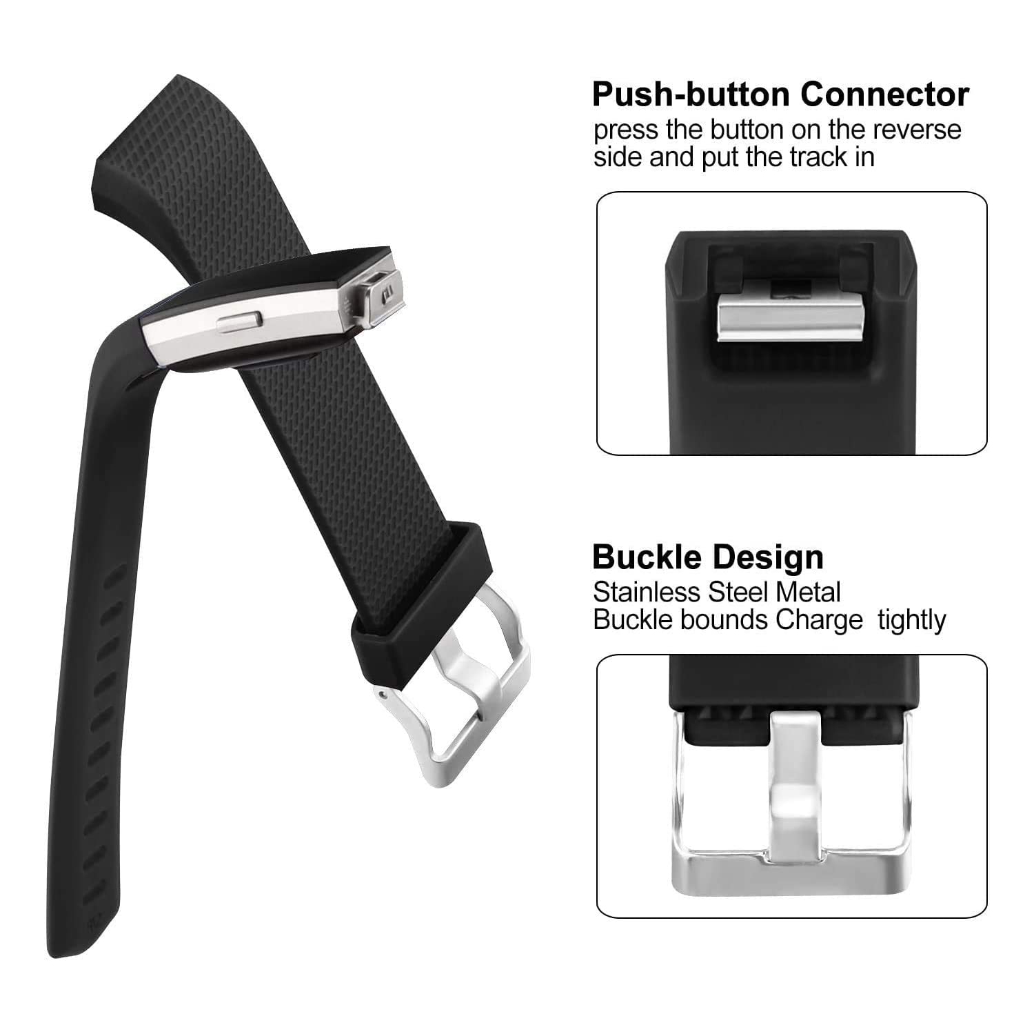 navor Replacement Bands Compatible for Fitbit Charge 2 Bands, Soft Silicone Accessory Strap for Fitbit Charge 2 Large, No Tracker