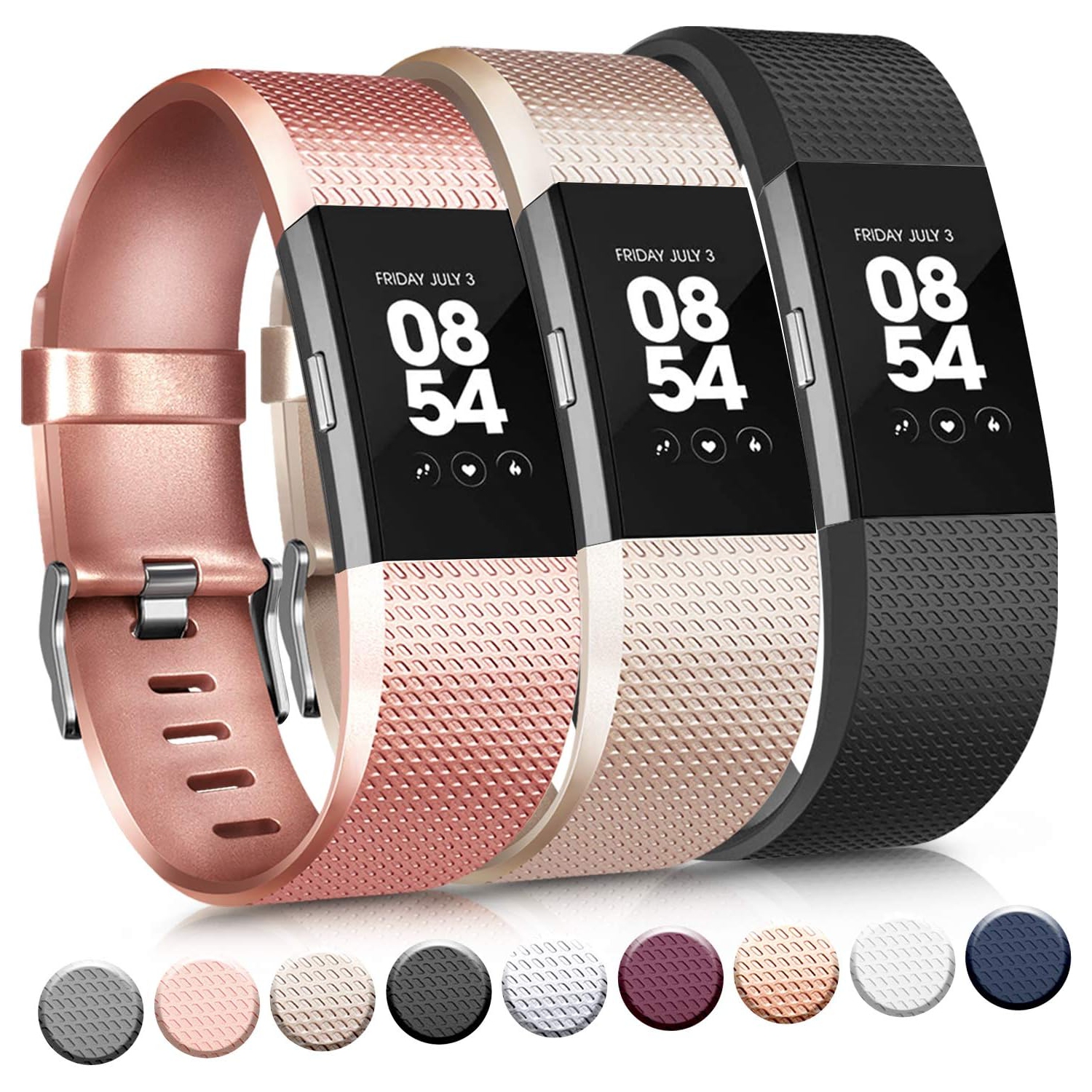 Grands bracelets de rechange Vancle pour charge 2 de Fitbit, bracelet accessoire en silicone souple pour charge 2 de Fitbit petit, aucun moniteur