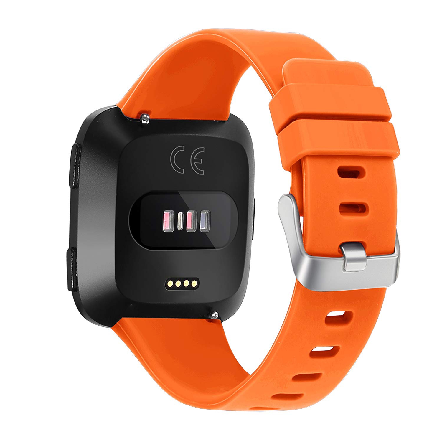 StrapsCo Orange Rubber Watch Band Strap for Fitbit Versa - Large