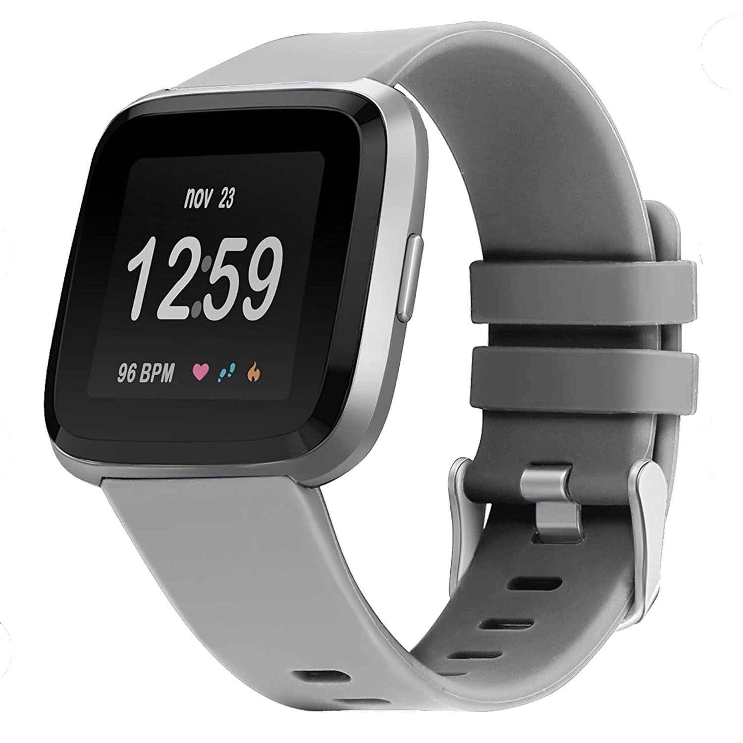StrapsCo Grey Rubber Watch Band Strap for Fitbit Versa - Small