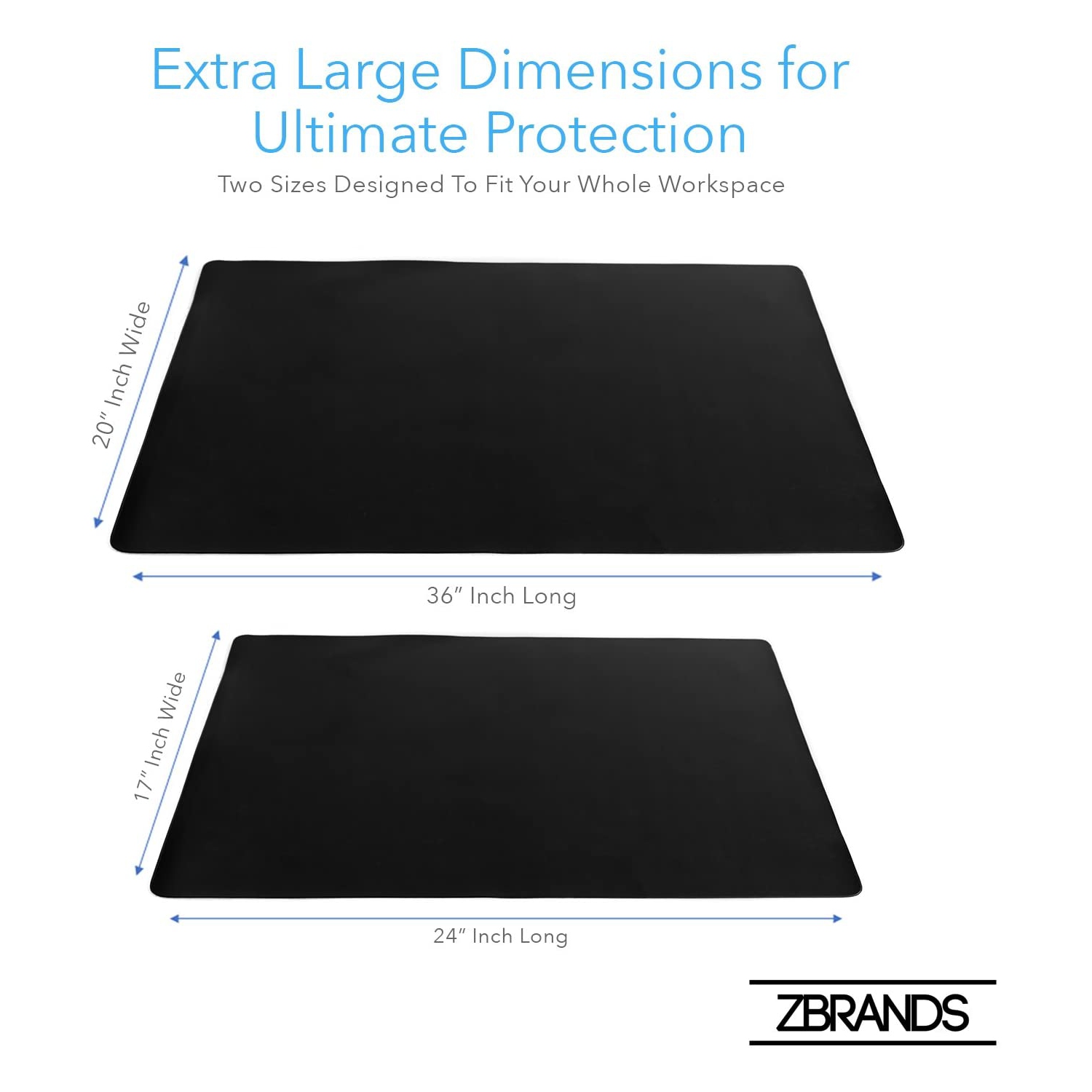 ZBRANDS // Leather Smooth Desk Mat Pad Blotter Protector, Midnight Black, Extended Non-Slip Rectangular, Laptop