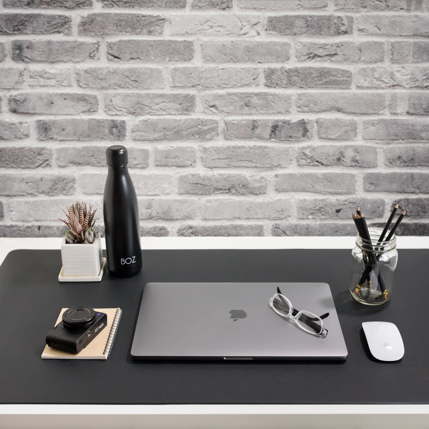 ZBRANDS // Leather Smooth Desk Mat Pad Blotter Protector, Midnight Black, Extended Non-Slip Rectangular, Laptop