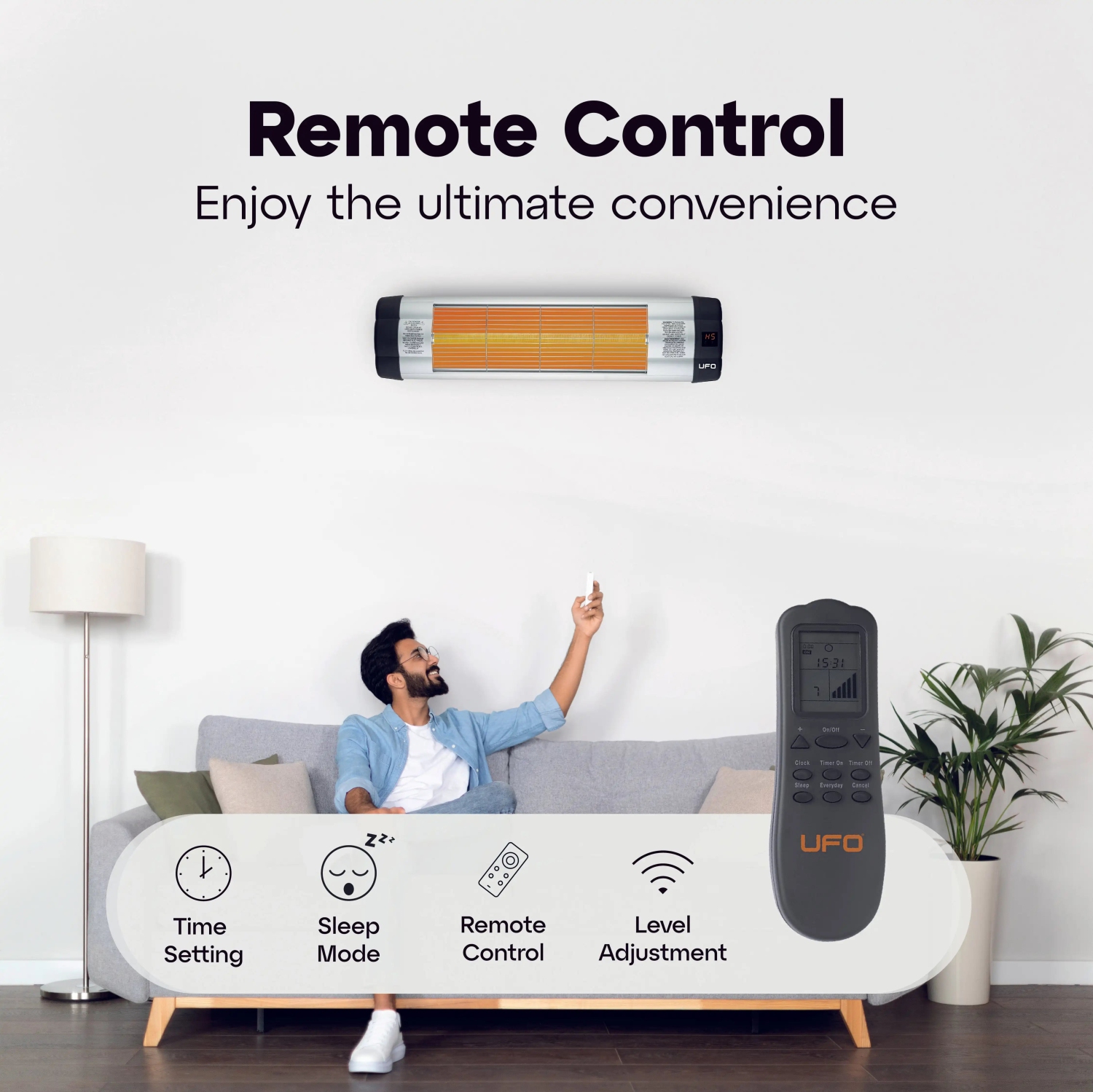 UFO UK-15, chaufferette infrarouge murale de 1500 W avec télécommande