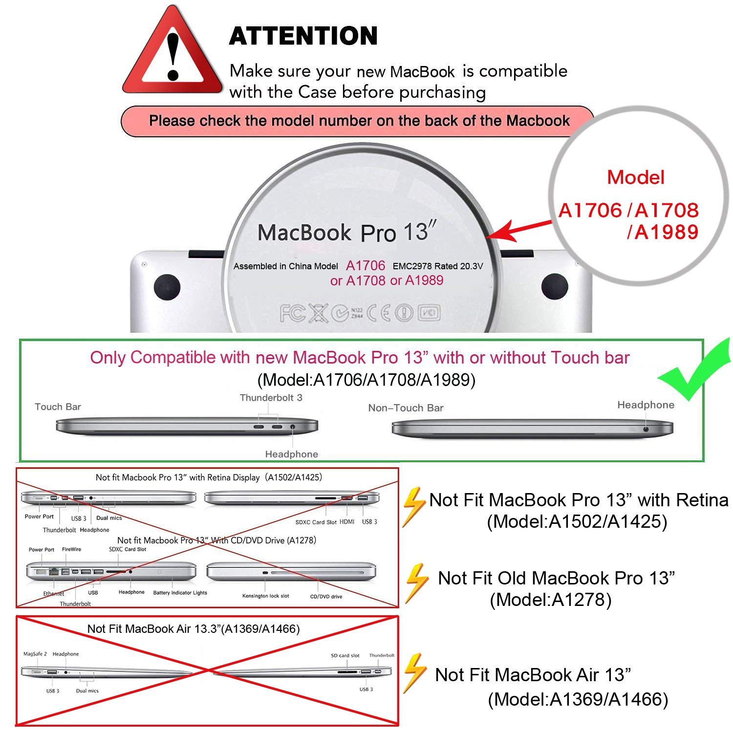 Dégagement de l’étui pour MacBook Pro de 13 2018 2017 2016 po; coque rigide en plastique avec couvercle de clavier; Protecteur d’écran et boîte de