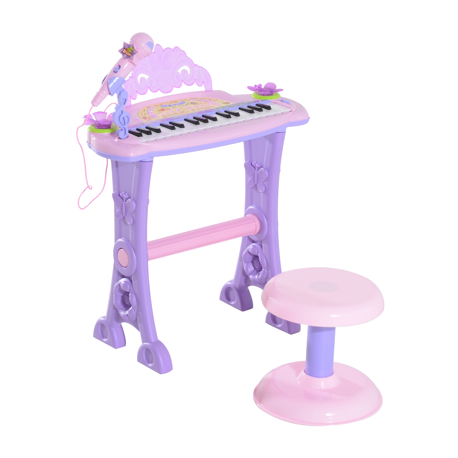 Qaba Kids Piano Electronic Keyboard Instrument with Microphone and Stool Pink