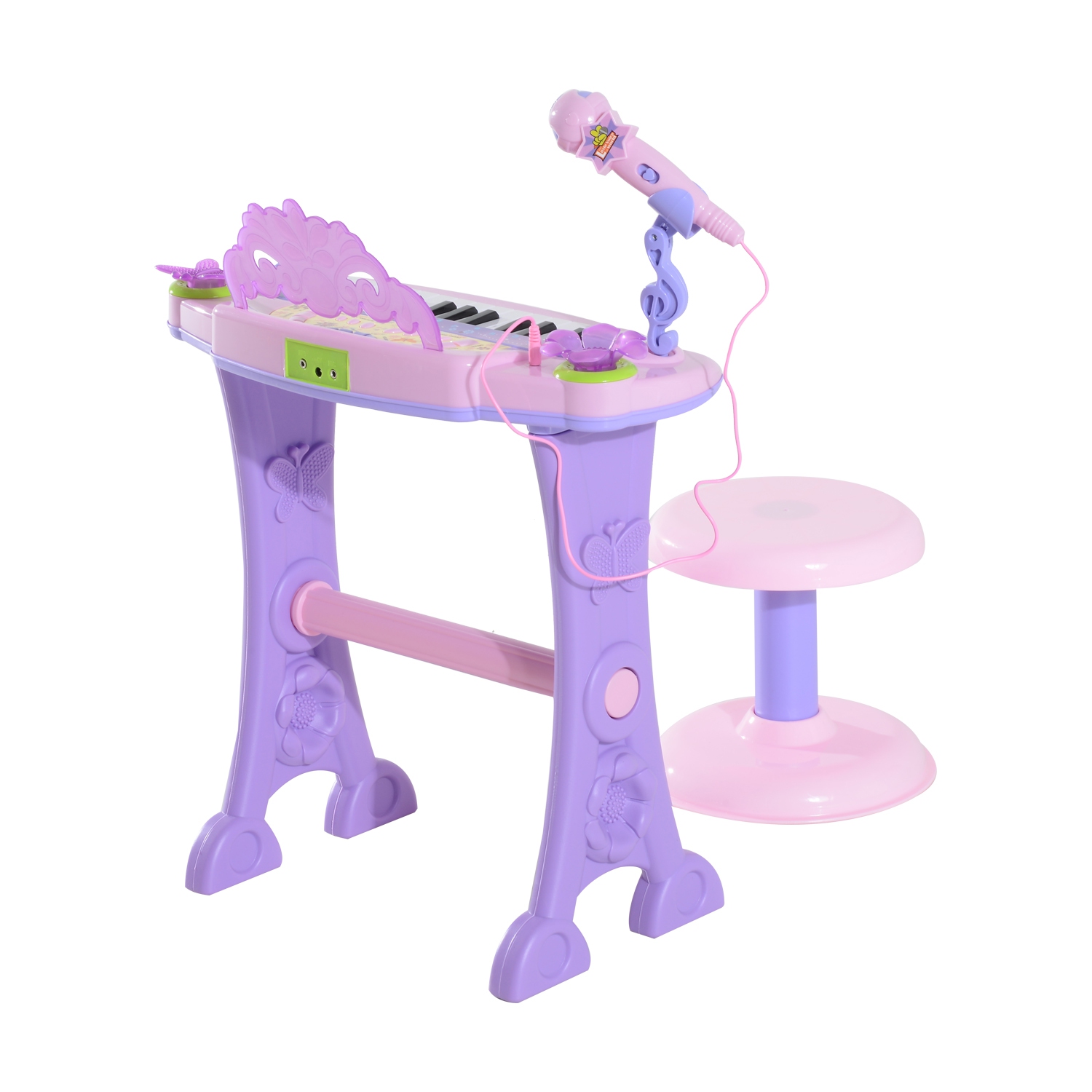 Qaba Kids Piano Electronic Keyboard Instrument with Microphone and Stool Pink