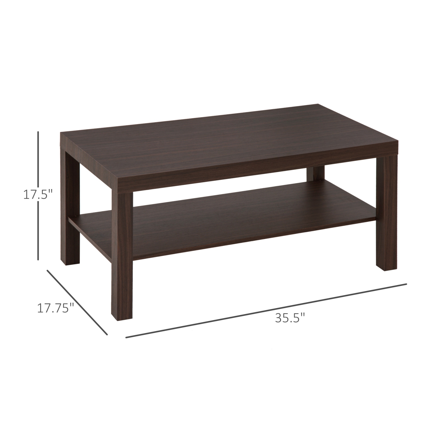 HOMCOM – Table basse avec tablette de rangement, table centrale rectangulaire à 2 niveaux pour le salon, bureau à domicile, 35,5 x 17,75 x