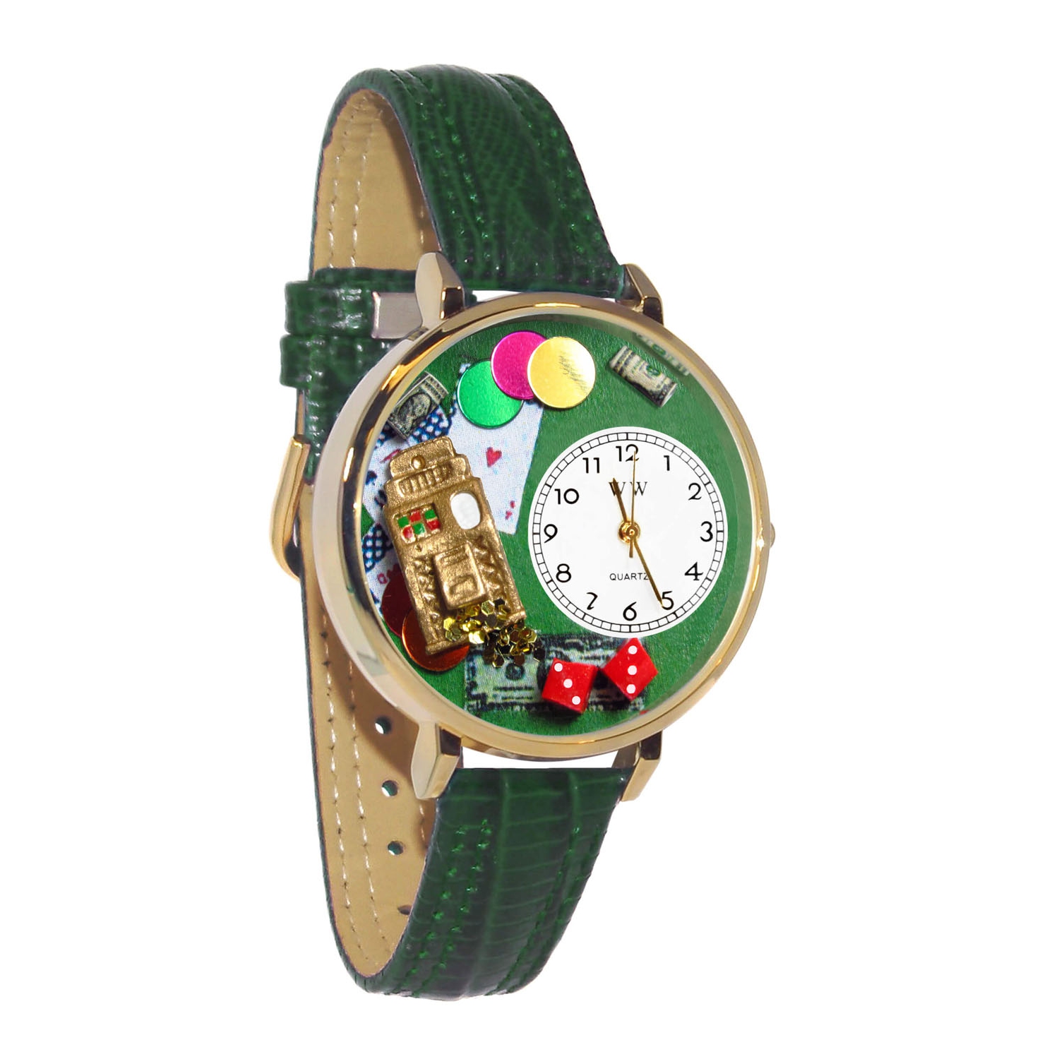 Whimsical Watches Casino Hunter Green Leather and Goldtone Watch